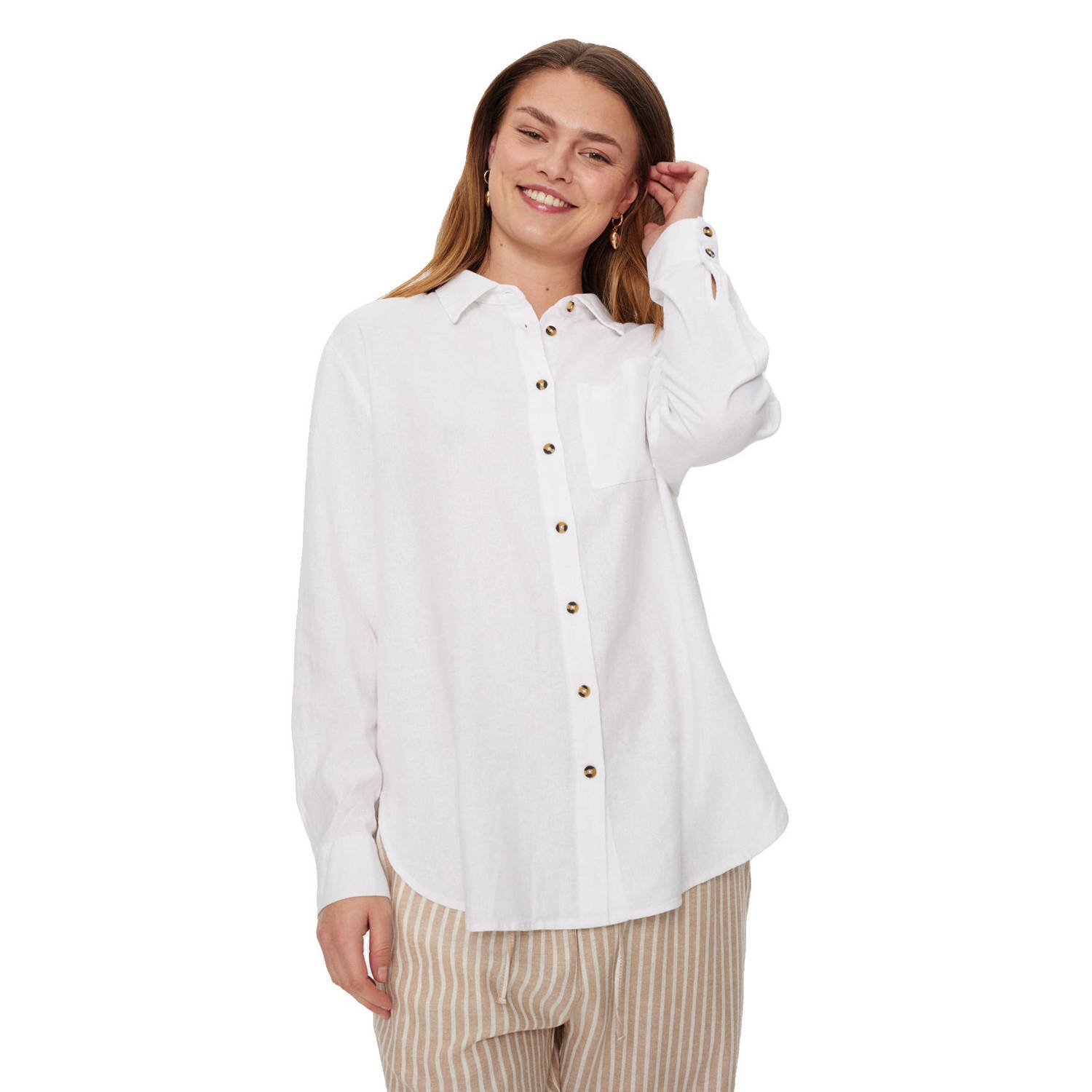 FREEQUENT Overhemdblouse FQLAVA-SH-SIMPLE van linnenmix met borstzak