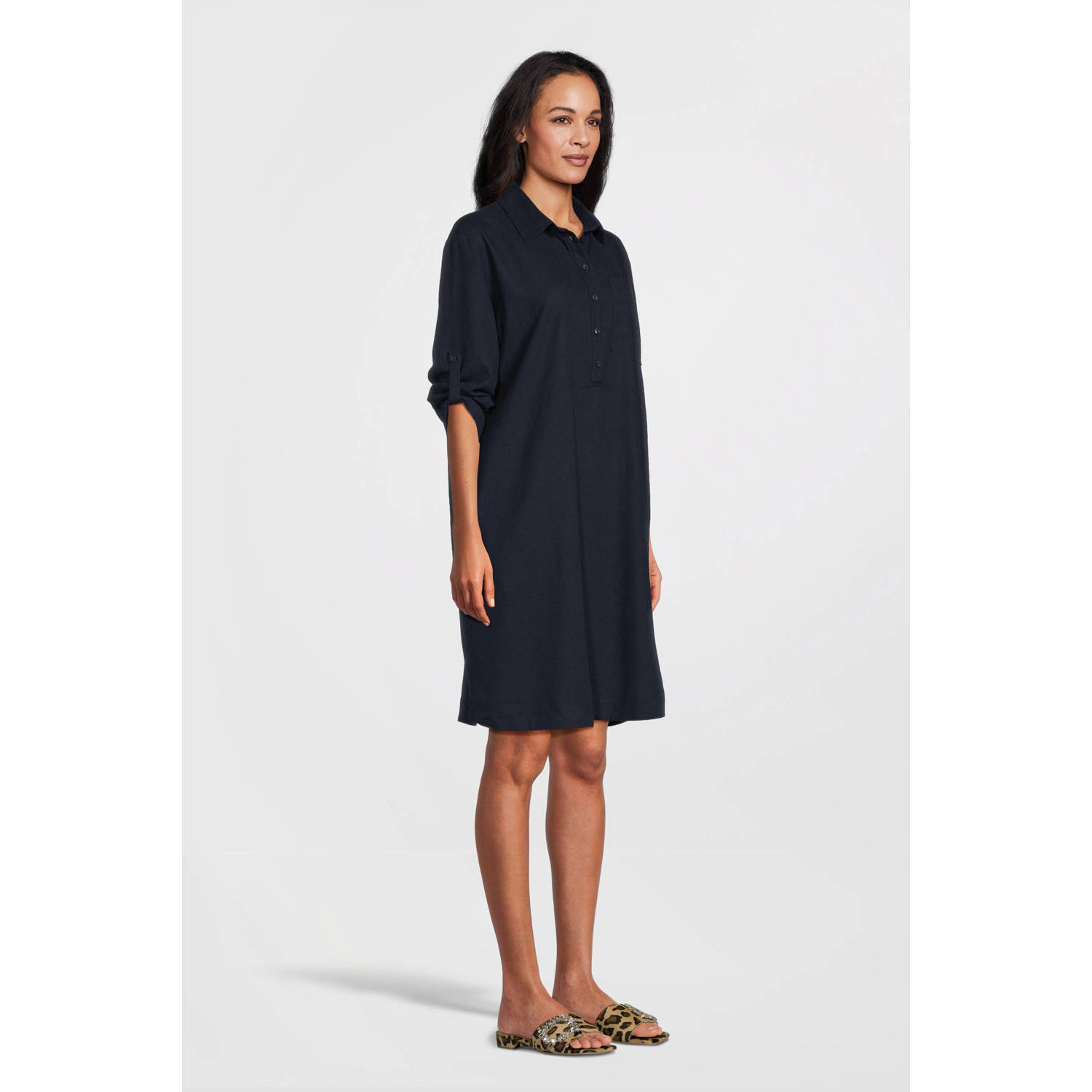 FREEQUENT blousejurk met linnen marine