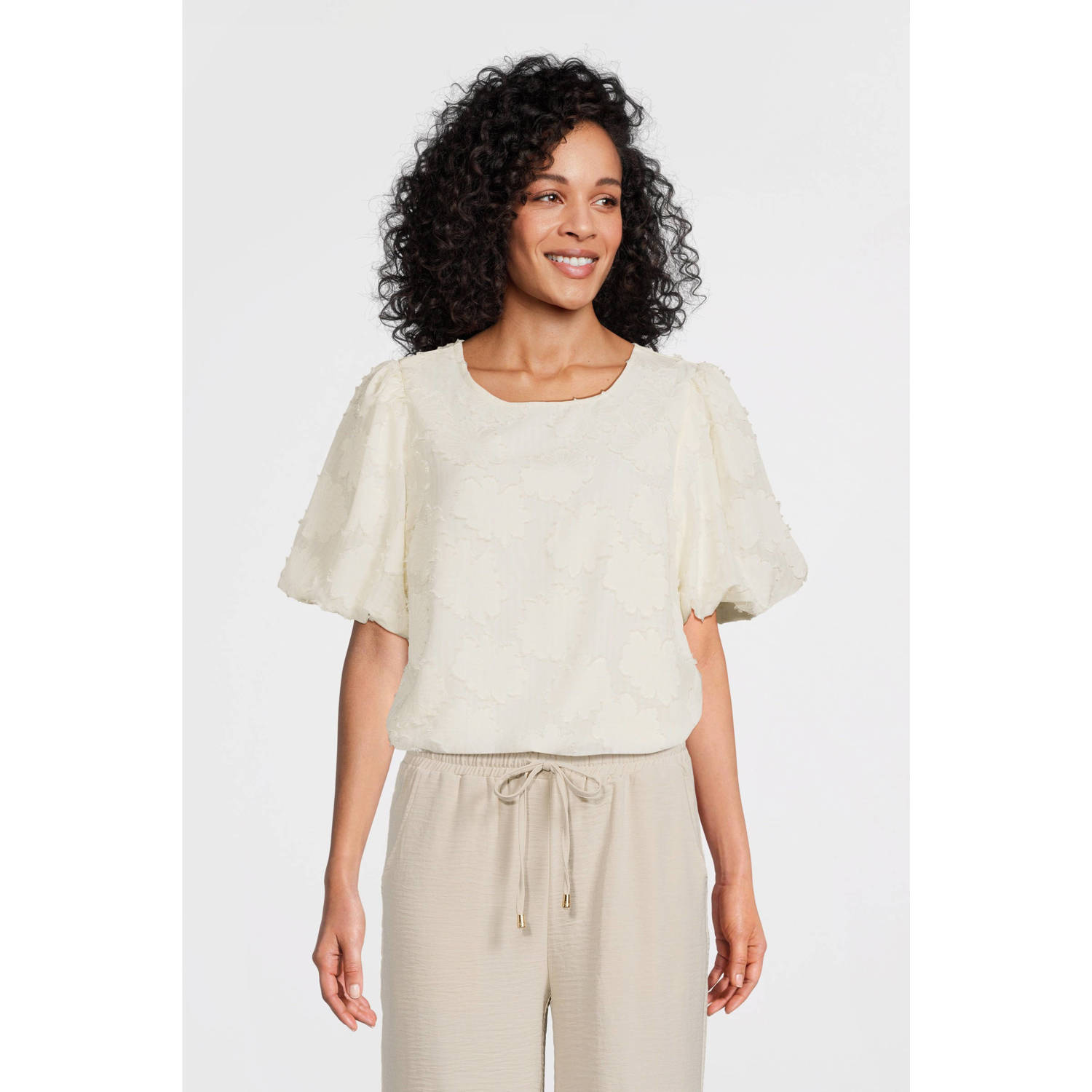 Freequent Blouse Fqcarmen Chiffon Jacquard Tofu Beige Dames