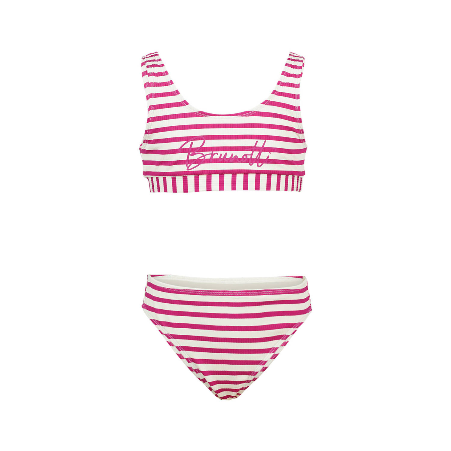 Brunotti crop bikini Lunina met ribstructuur roze wit Meisjes Polyester 140