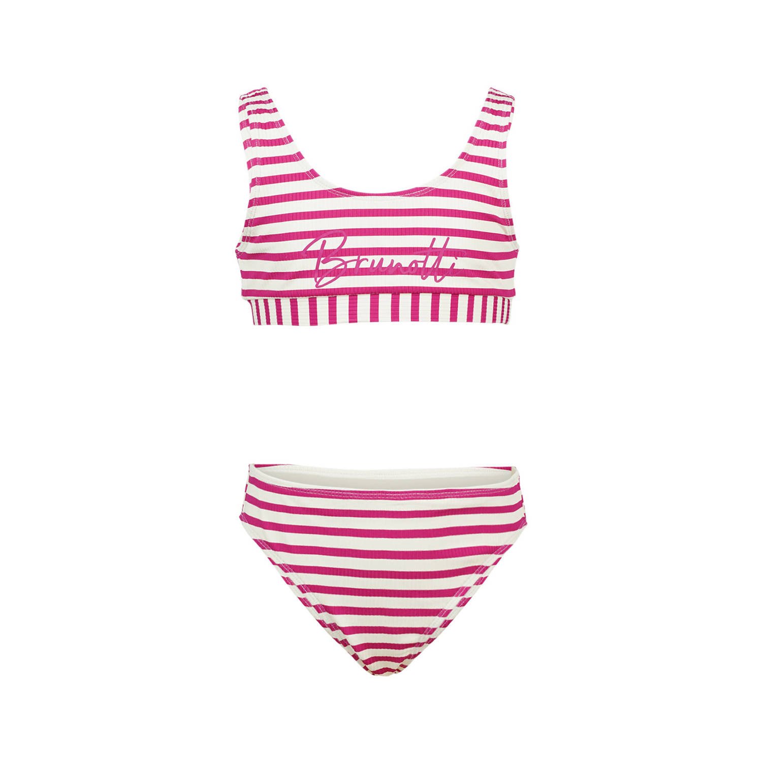 Brunotti crop bikini Lunina met ribstructuur roze wit Meisjes Polyester 140