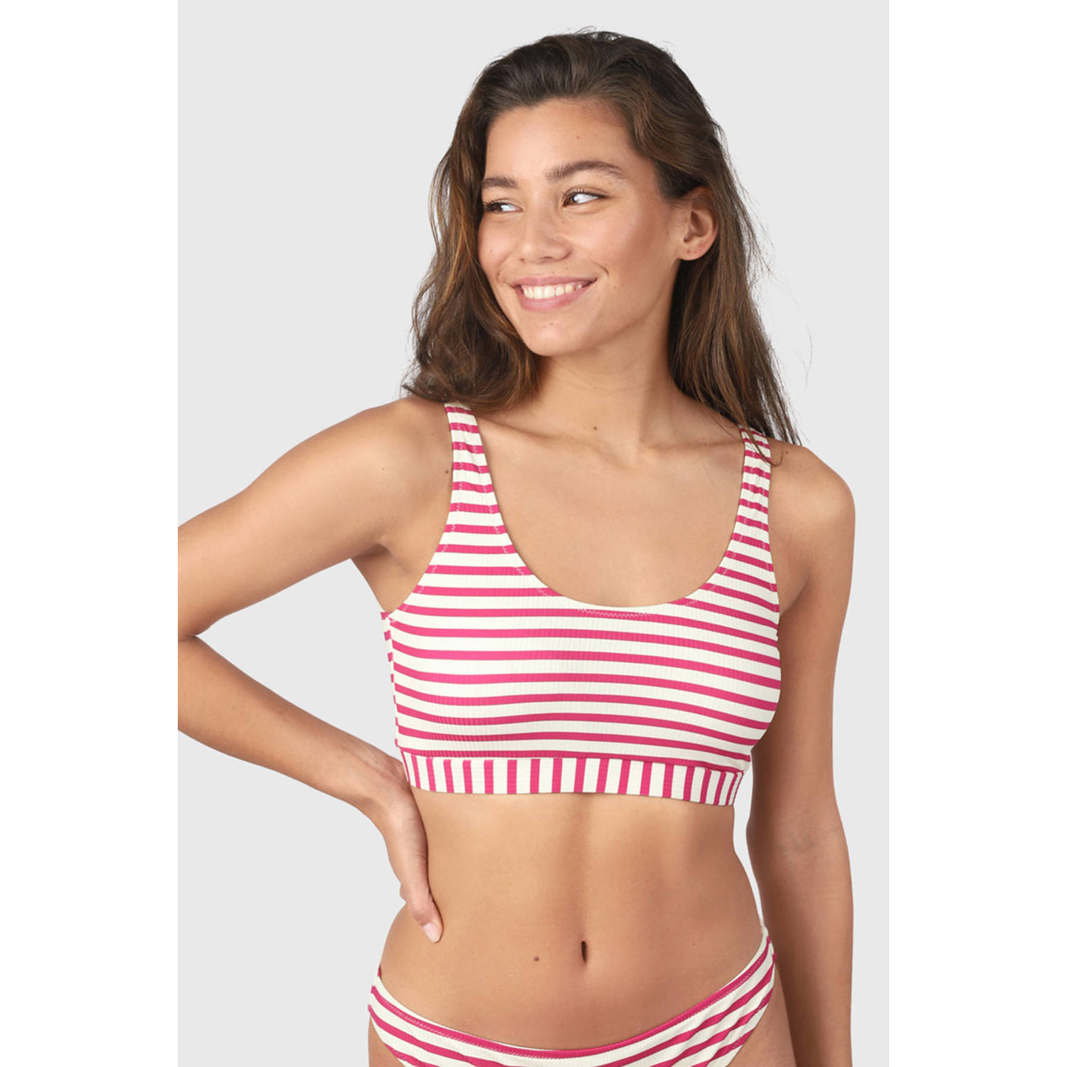 Brunotti voorgevormde crop bikini Isabelle met ribstructuur roze wit