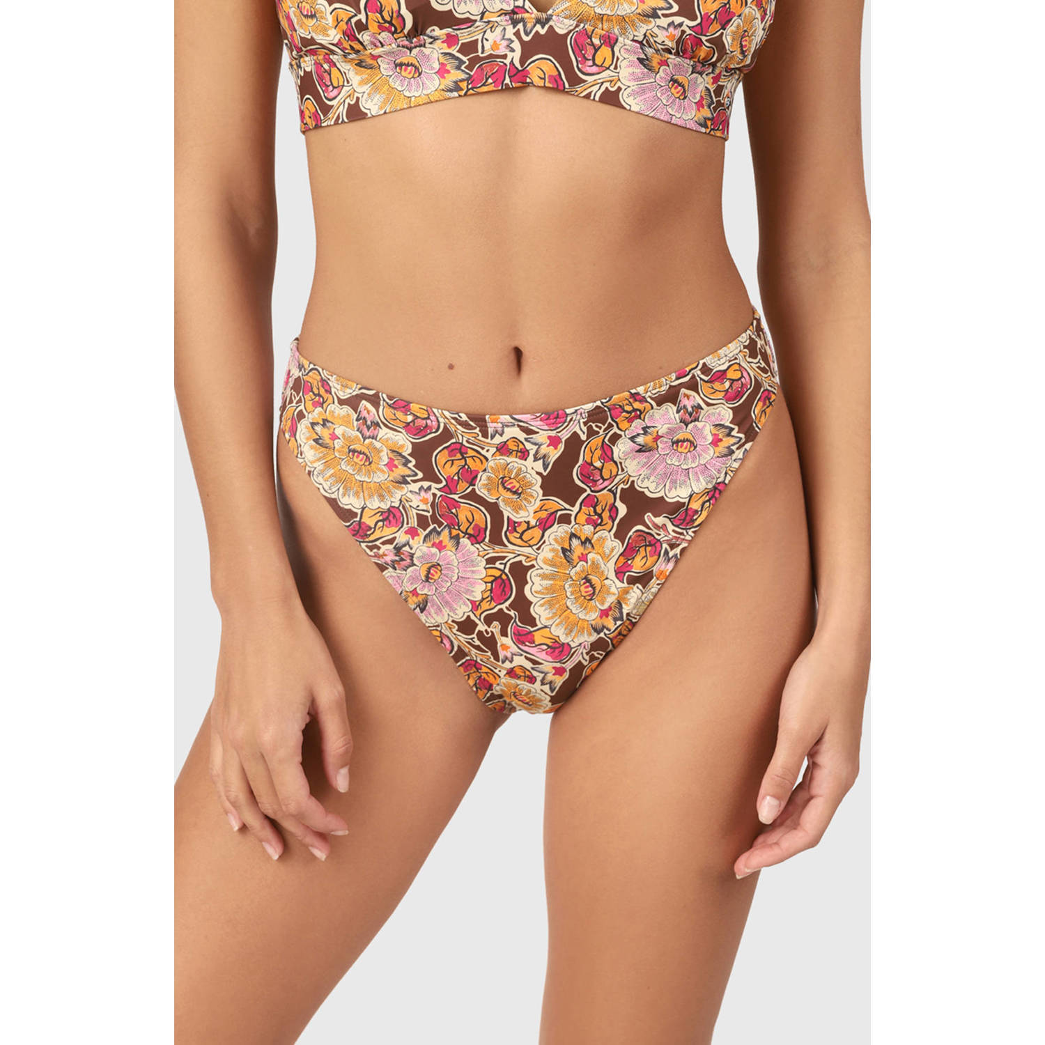 Brunotti high leg bikinibroekje Flores roze oranje