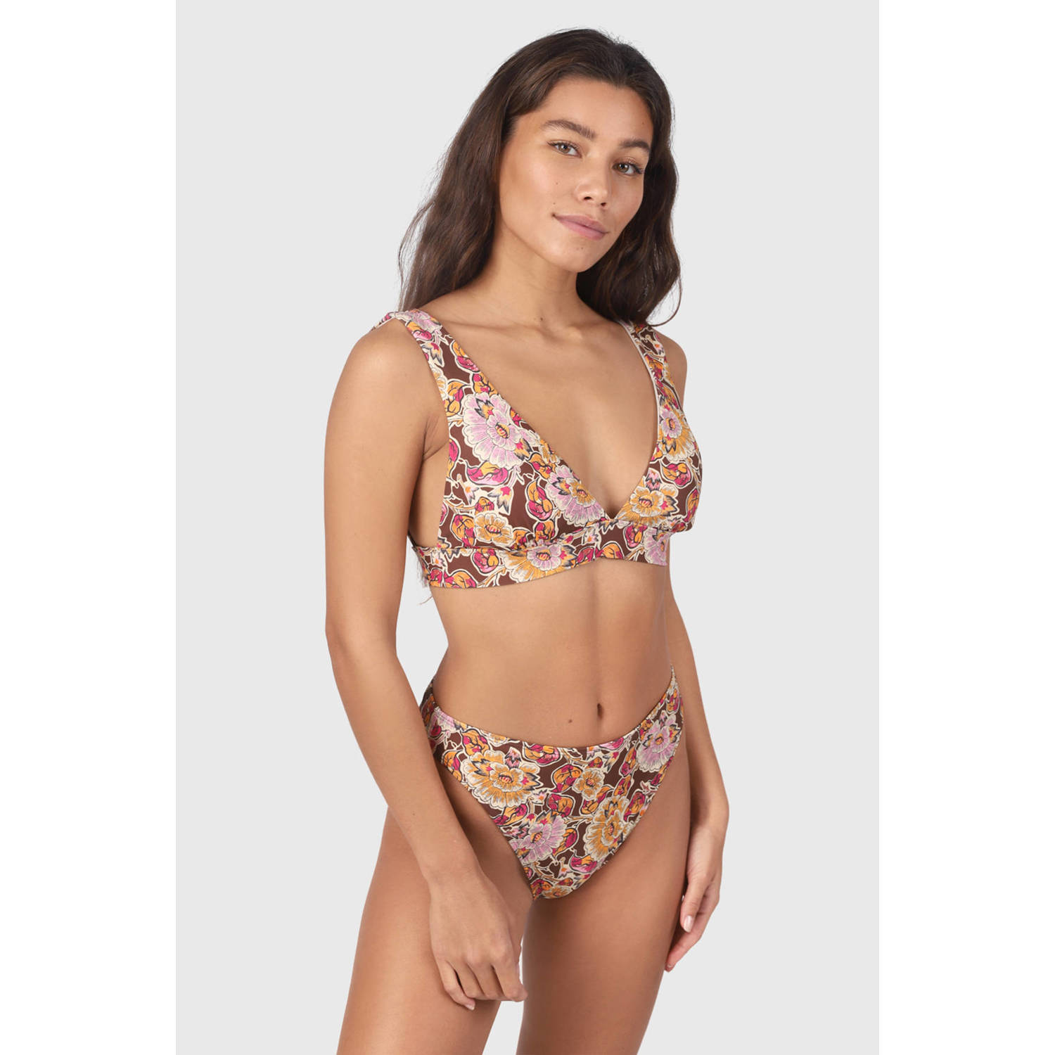 Brunotti high leg bikinibroekje Flores roze oranje