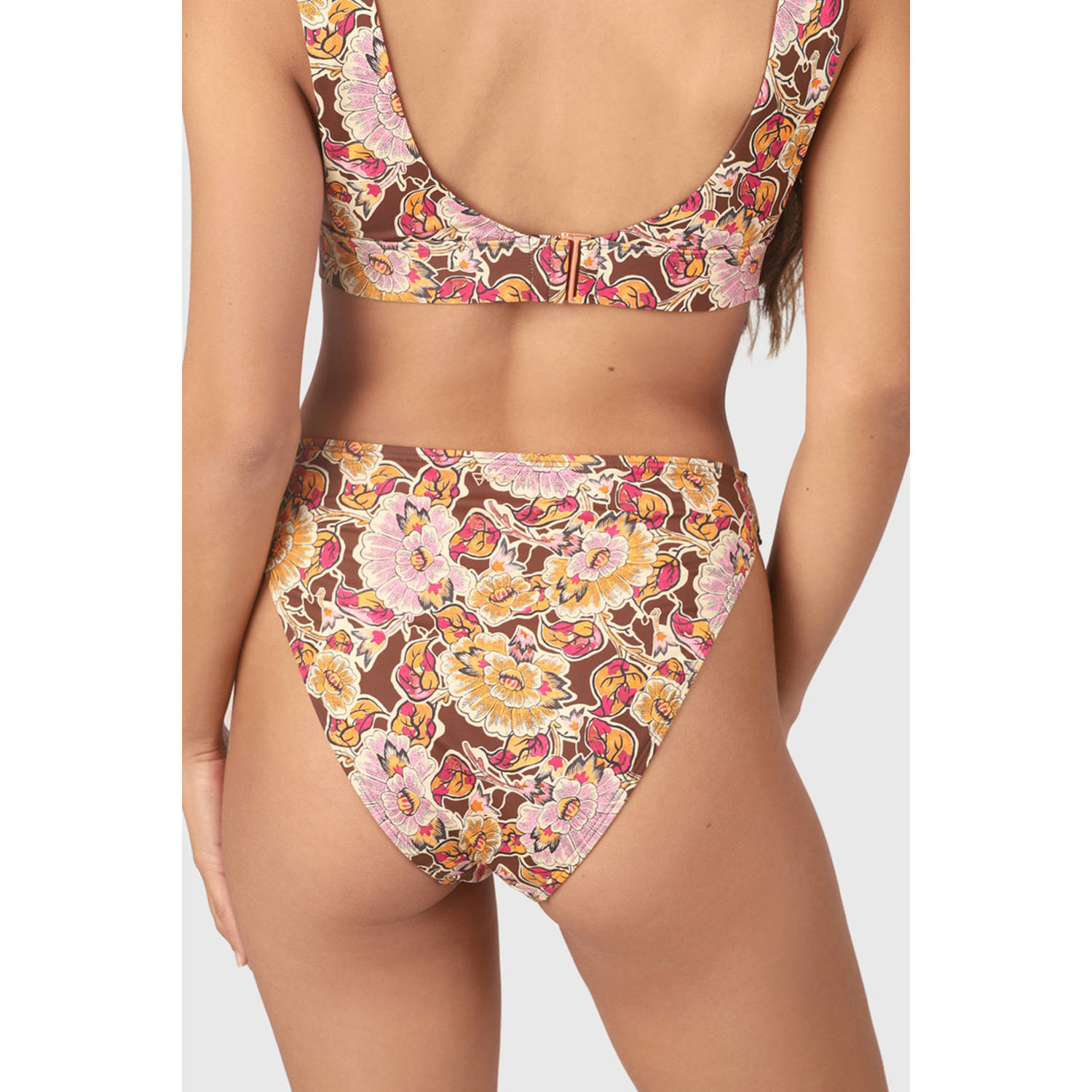 Brunotti high leg bikinibroekje Flores roze oranje