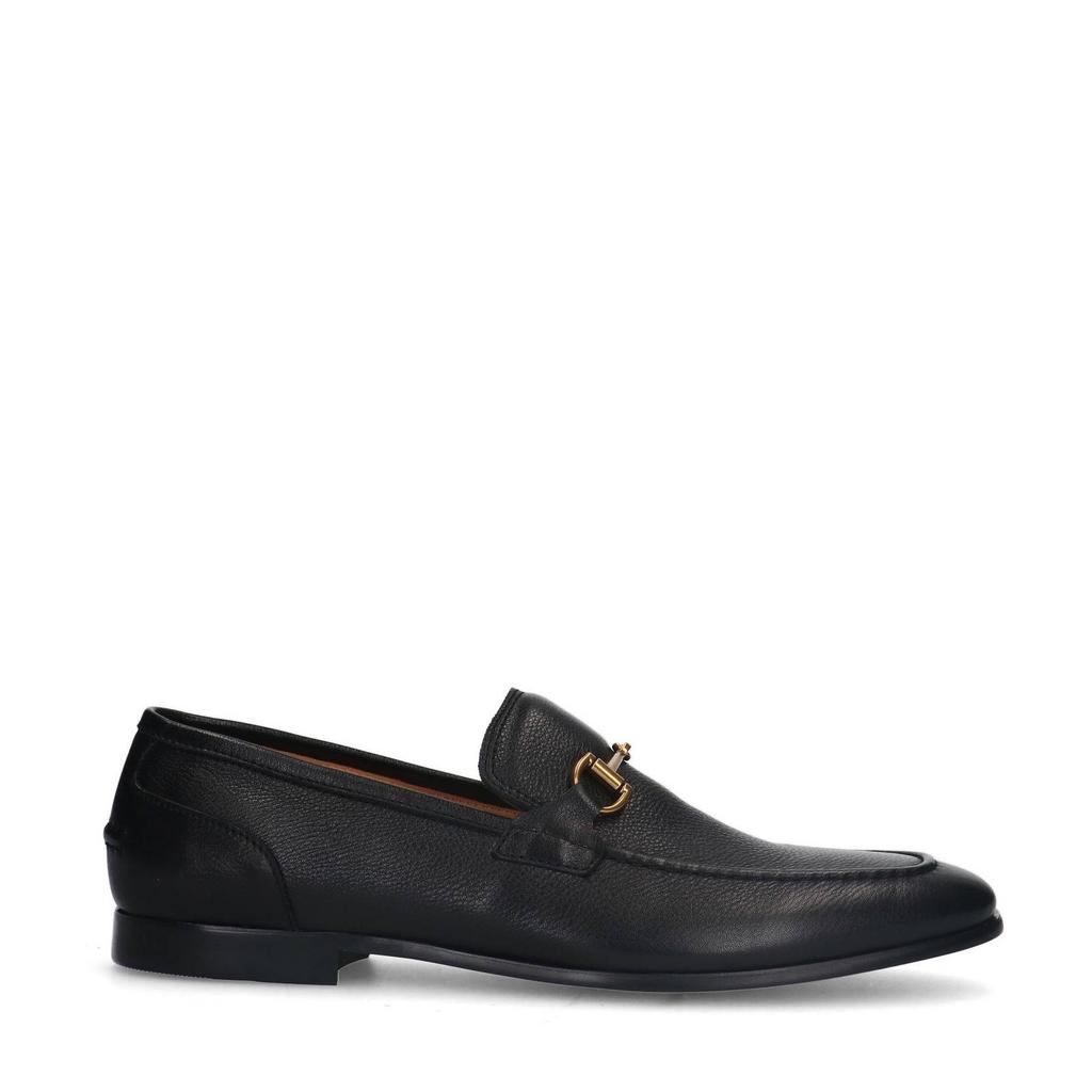 Zwarte heren Manfield leren loafers met gesp