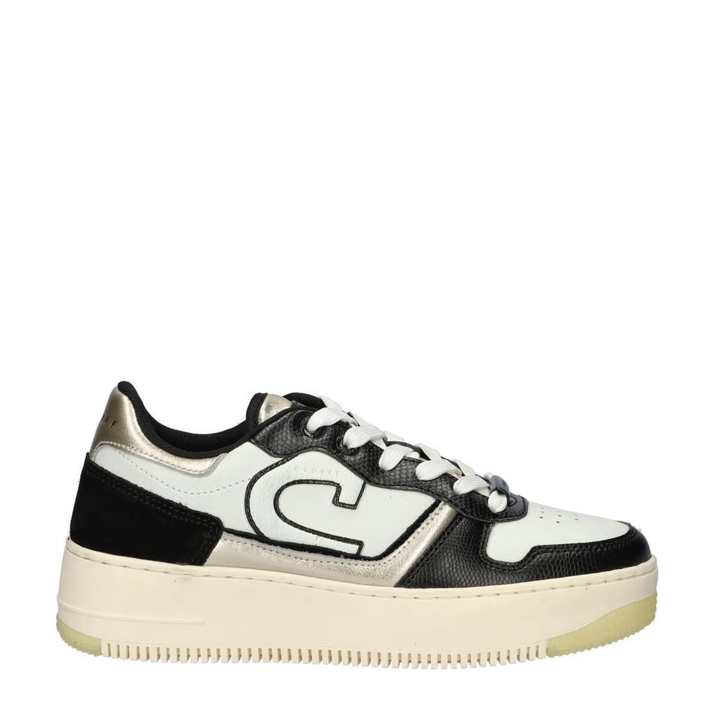 Zwart en witte dames Cruyff Campo Low Lux sneakers van imitatieleer met veters