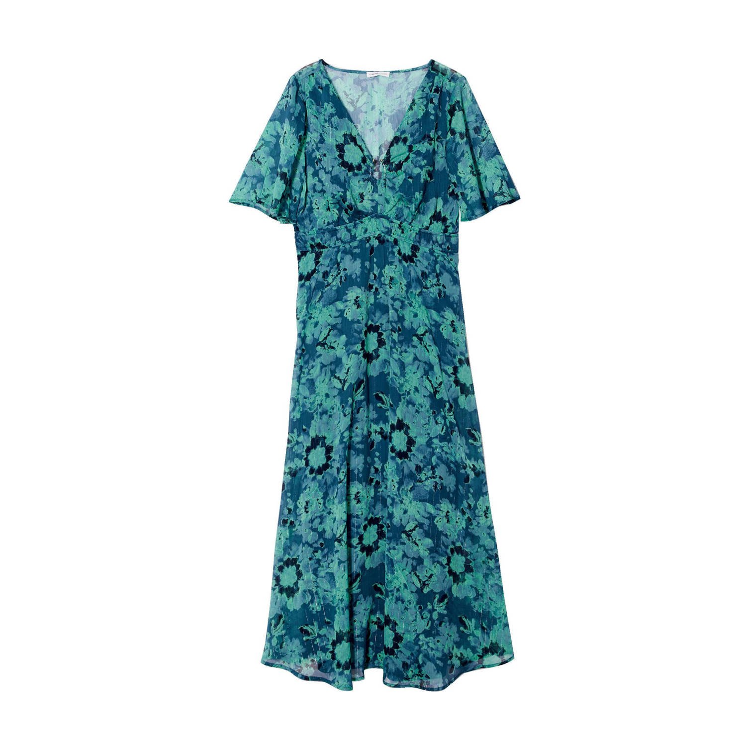 Cache semi-transparante jurk met all over print blauw groen