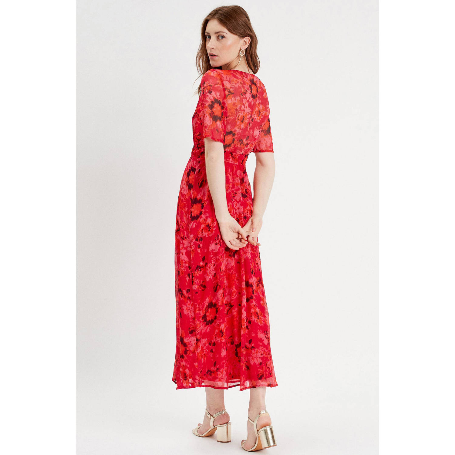 Cache semi-transparante jurk met all over print rood multi