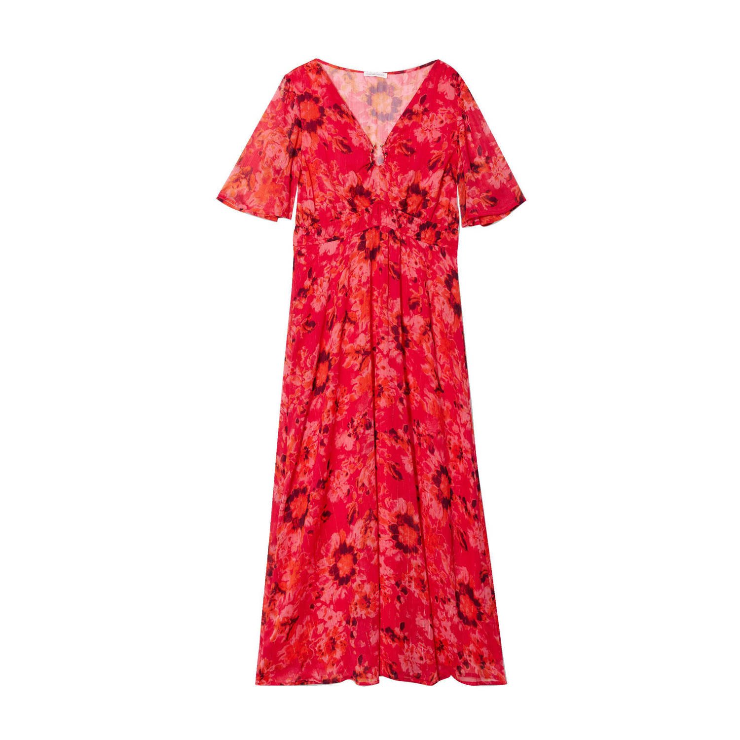 Cache semi-transparante jurk met all over print rood multi
