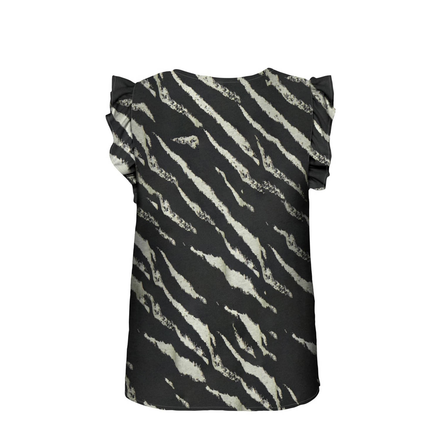 ONLY top ONLMINDY met zebraprint en ruches zwart beige