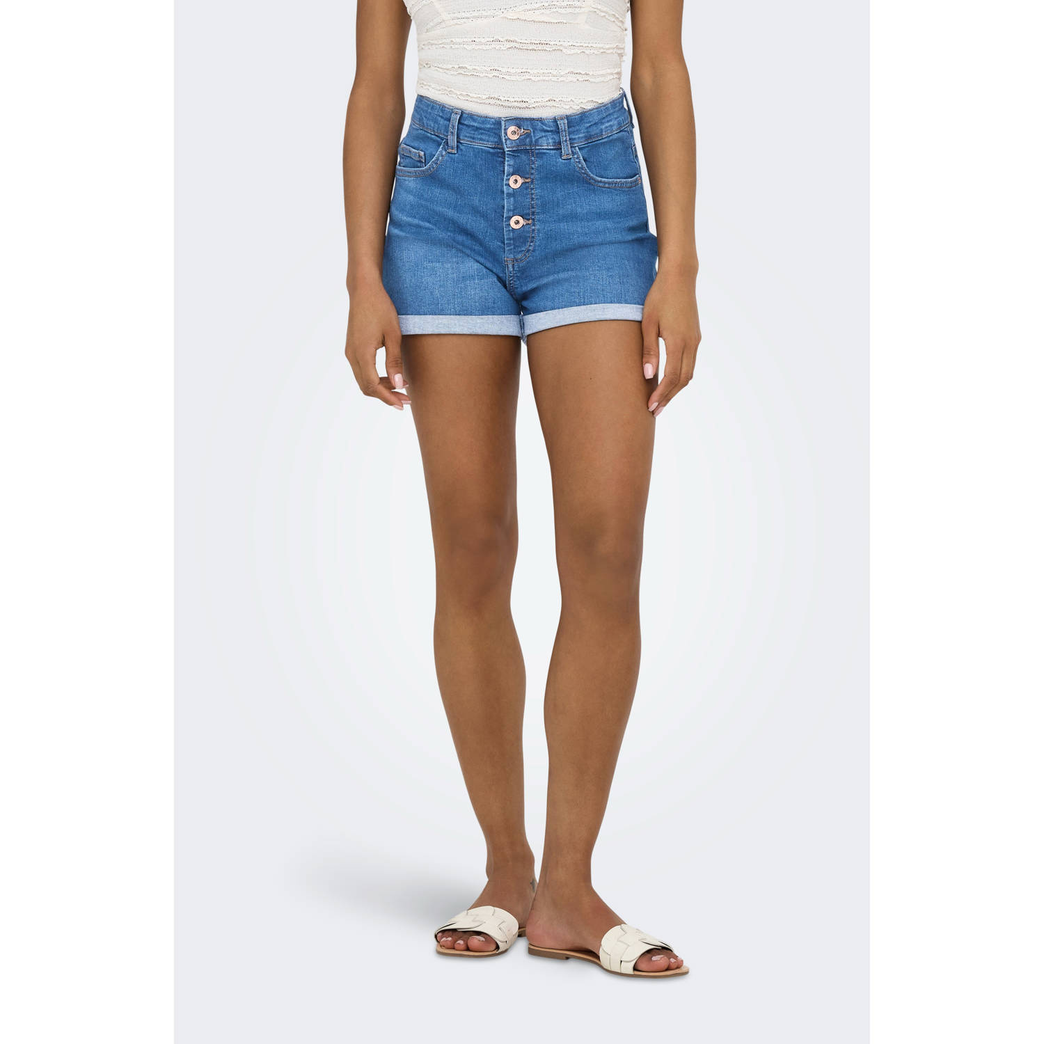 ONLY high waist regular fit short ONLHUSH medium blue denim