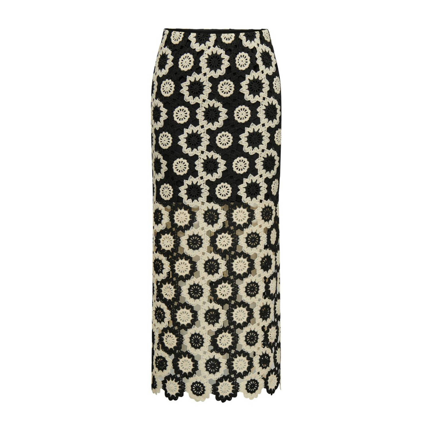 ONLY midi rok VONNE met all over print zwart ecru