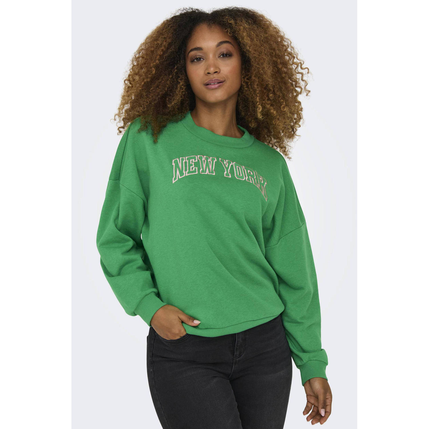 ONLY sweater ONLCONNI met printopdruk groen