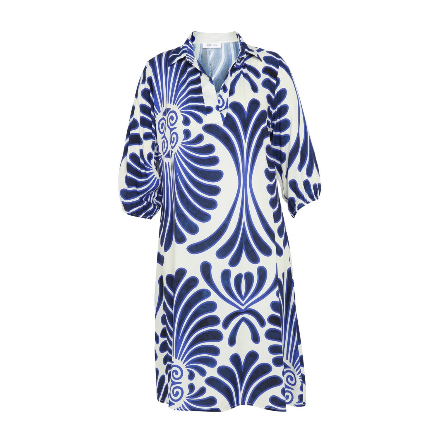 Paprika A-lijn jurk met all over print ecru donkerblauw