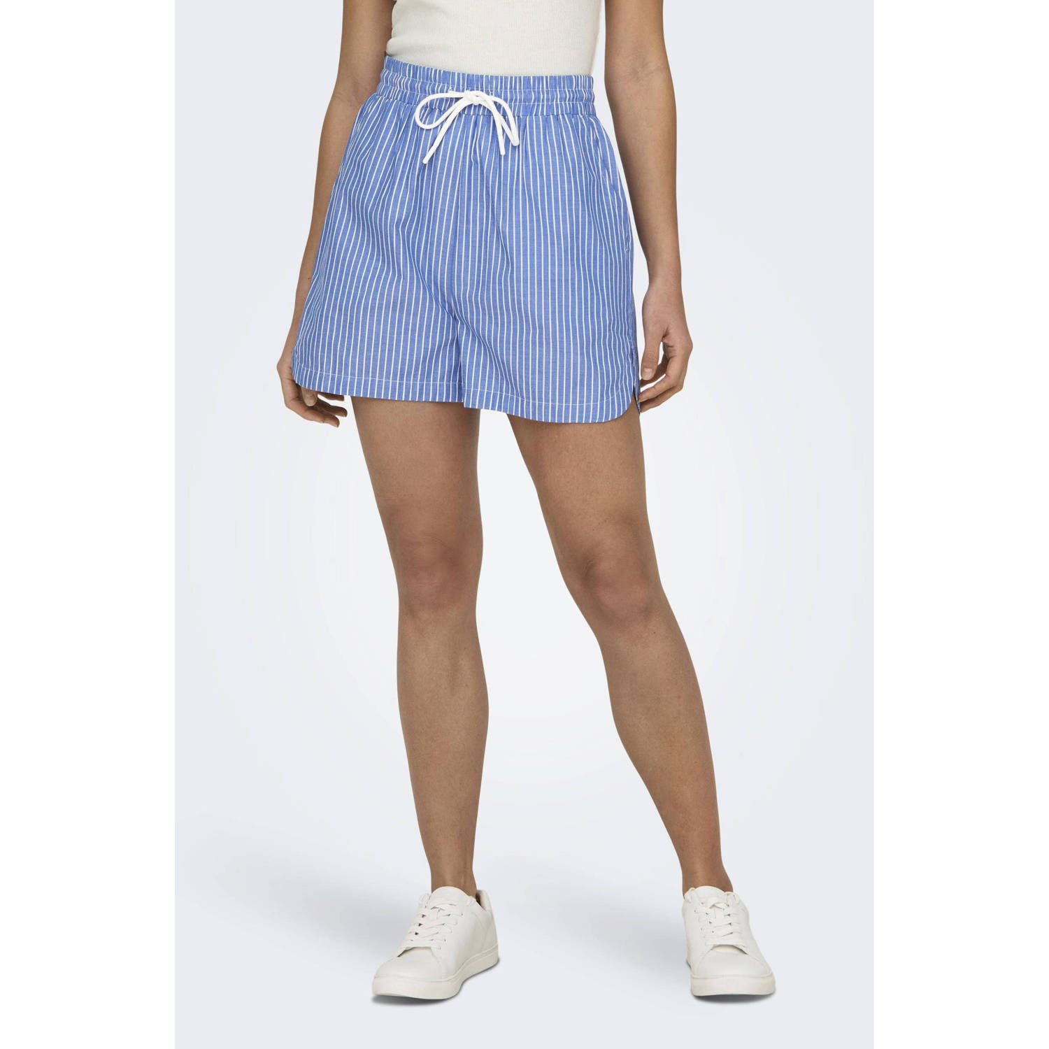 ONLY gestreepte regular fit short ONLARJA blauw wit