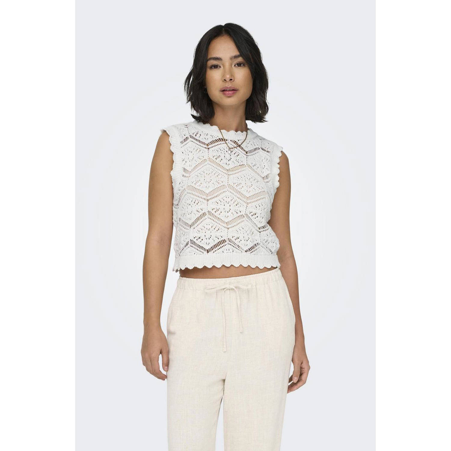 ONLY gebreide top ONLFRIDA met ingebreid patroon wit