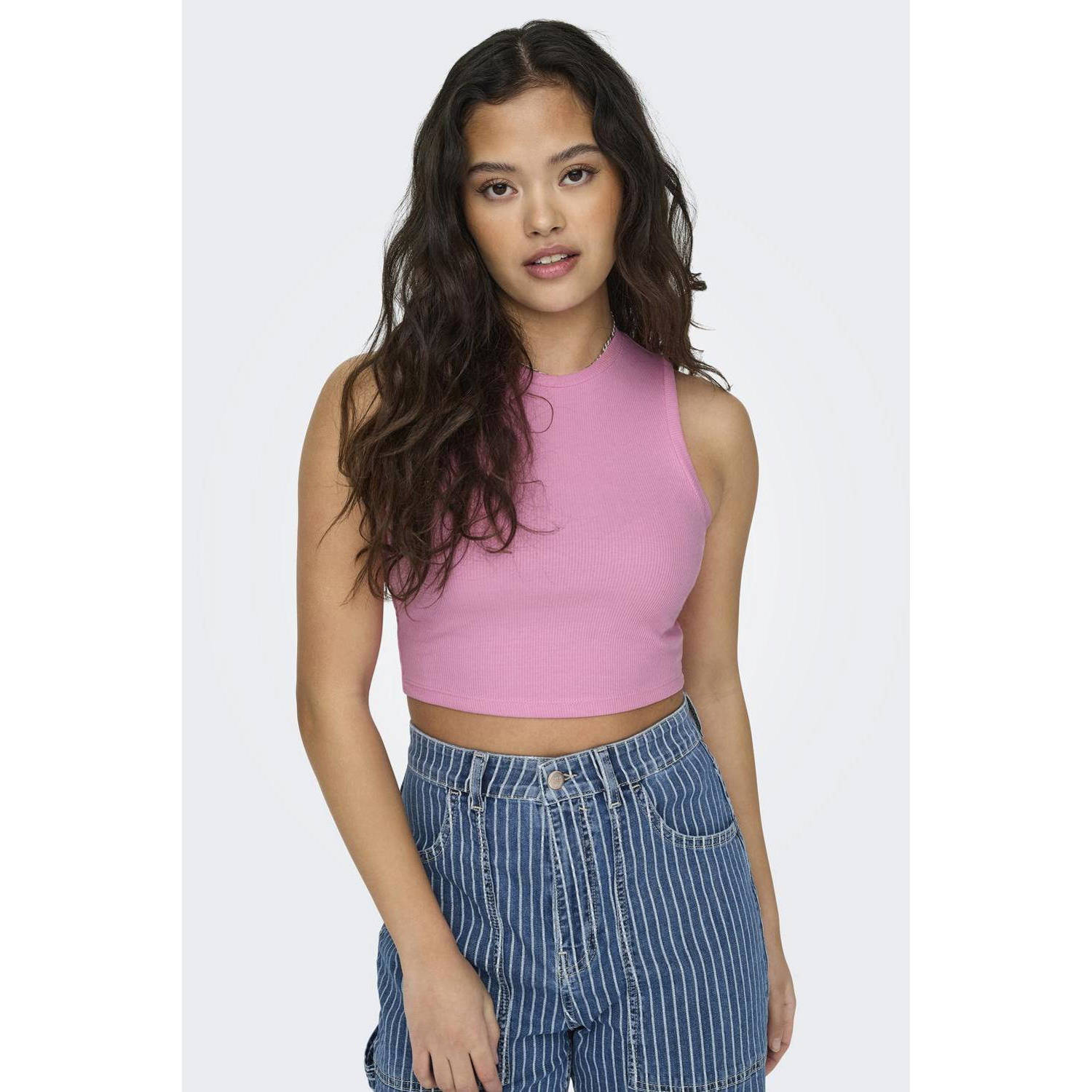 Only Korte top met ronde hals model 'VILMA'