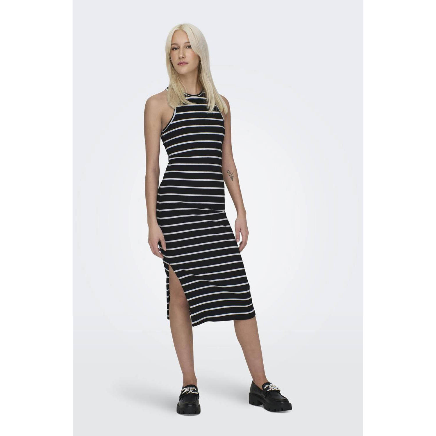 ONLY gestreepte jurk zwart wit