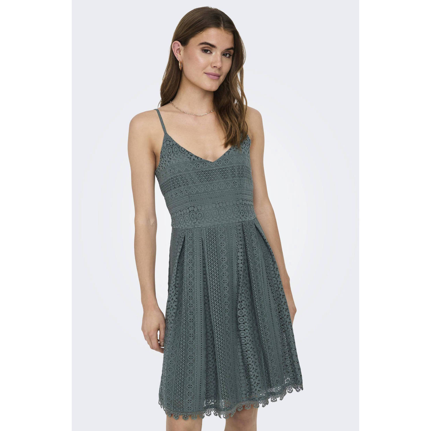 Only Knielange jurk met broderie anglaise model 'HELENA'