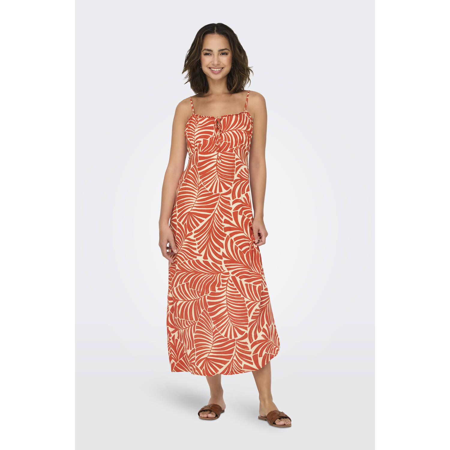ONLY jurk ONLNELLY rood beige