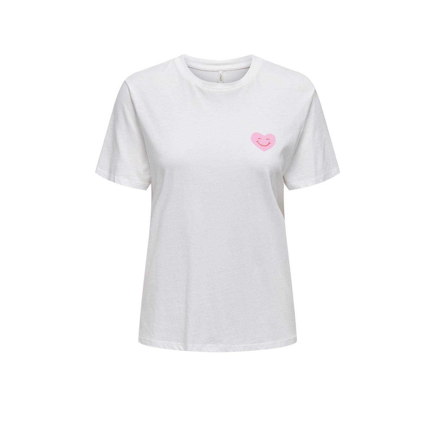 ONLY T-shirt ONLLUCIA met printopdruk wit roze