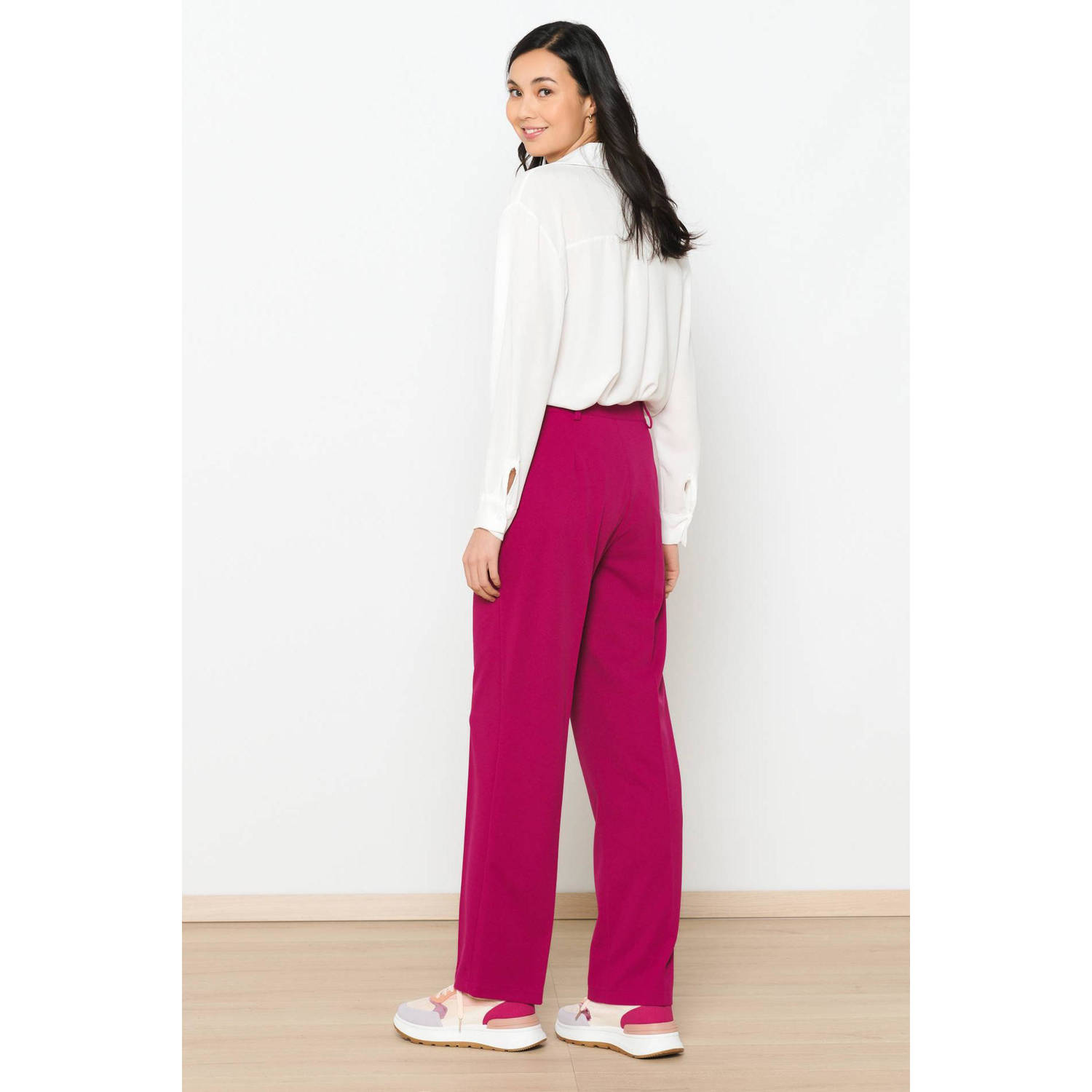 LOLALIZA cropped high waist straight fit pantalon aubergine