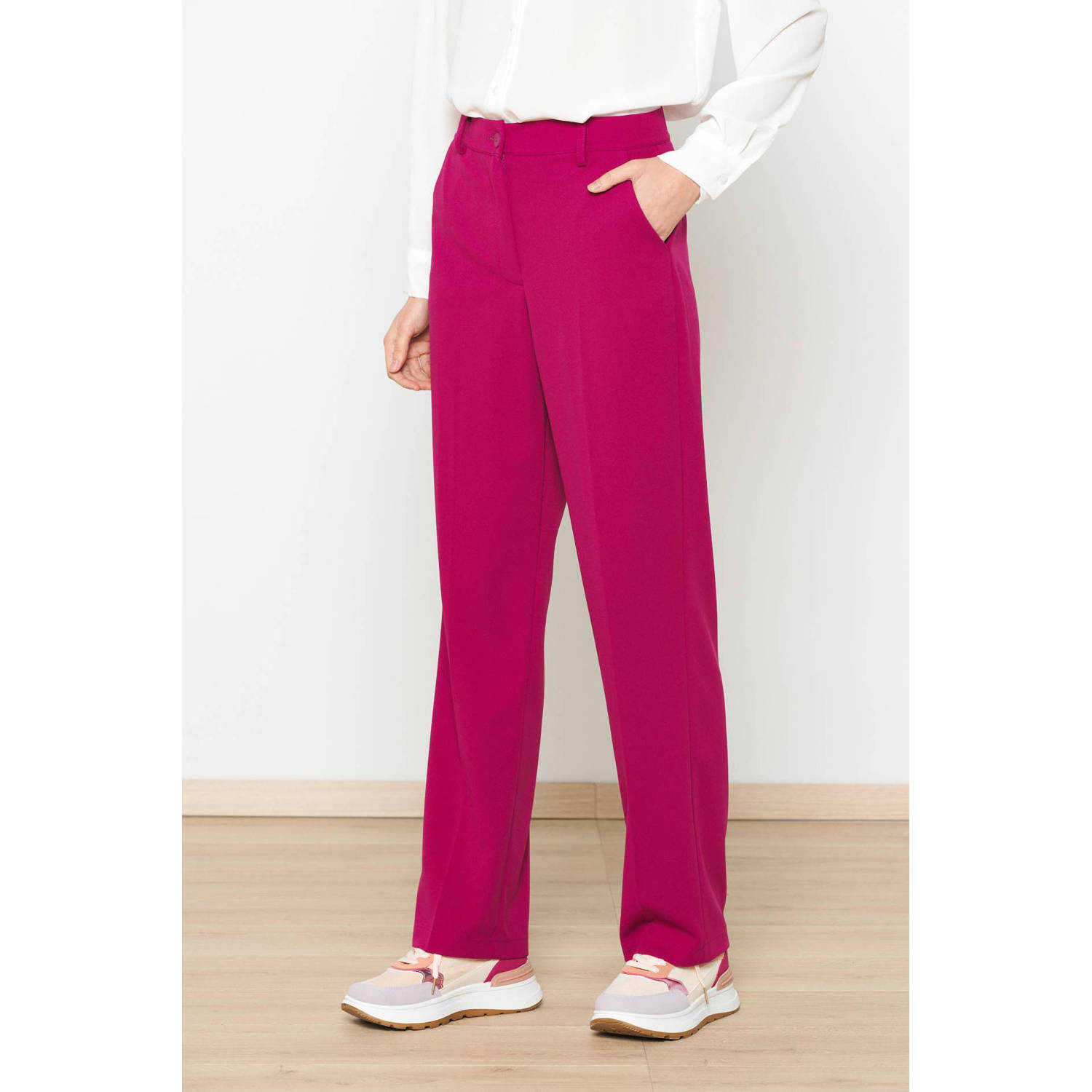 LOLALIZA cropped high waist straight fit pantalon aubergine