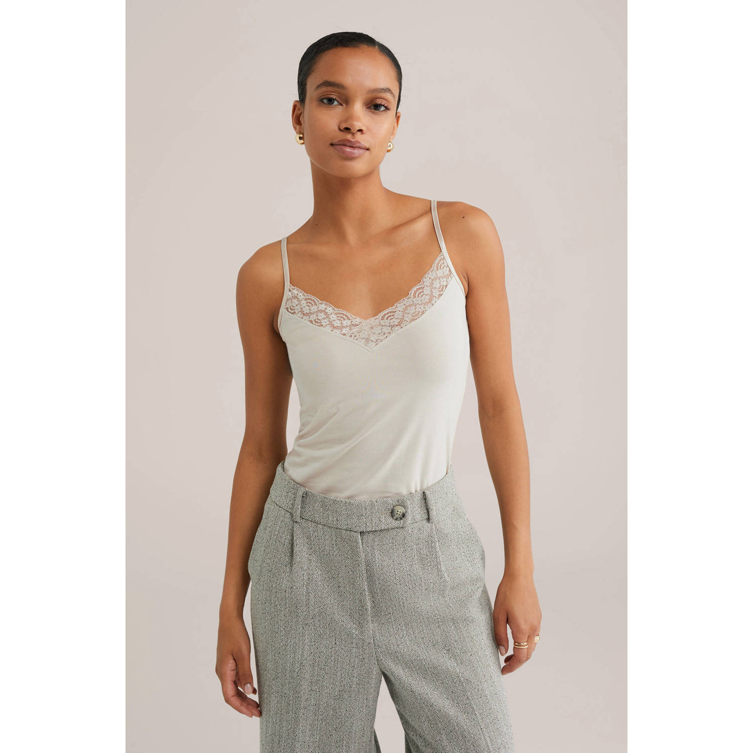 WE Fashion singlet met kant groen