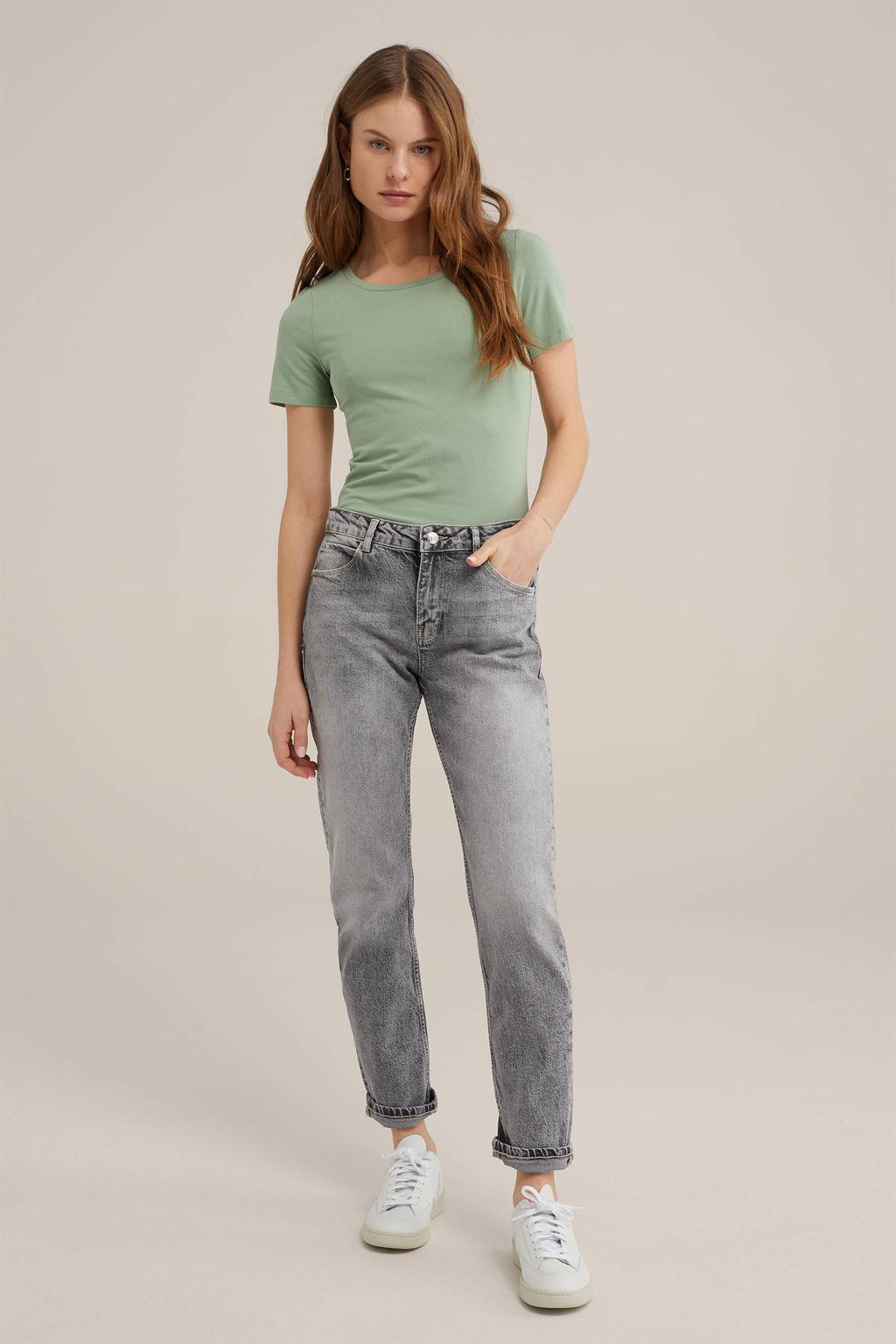 Mintgroene dames WE Fashion T-shirt katoen met effen, korte mouwen en ronde hals