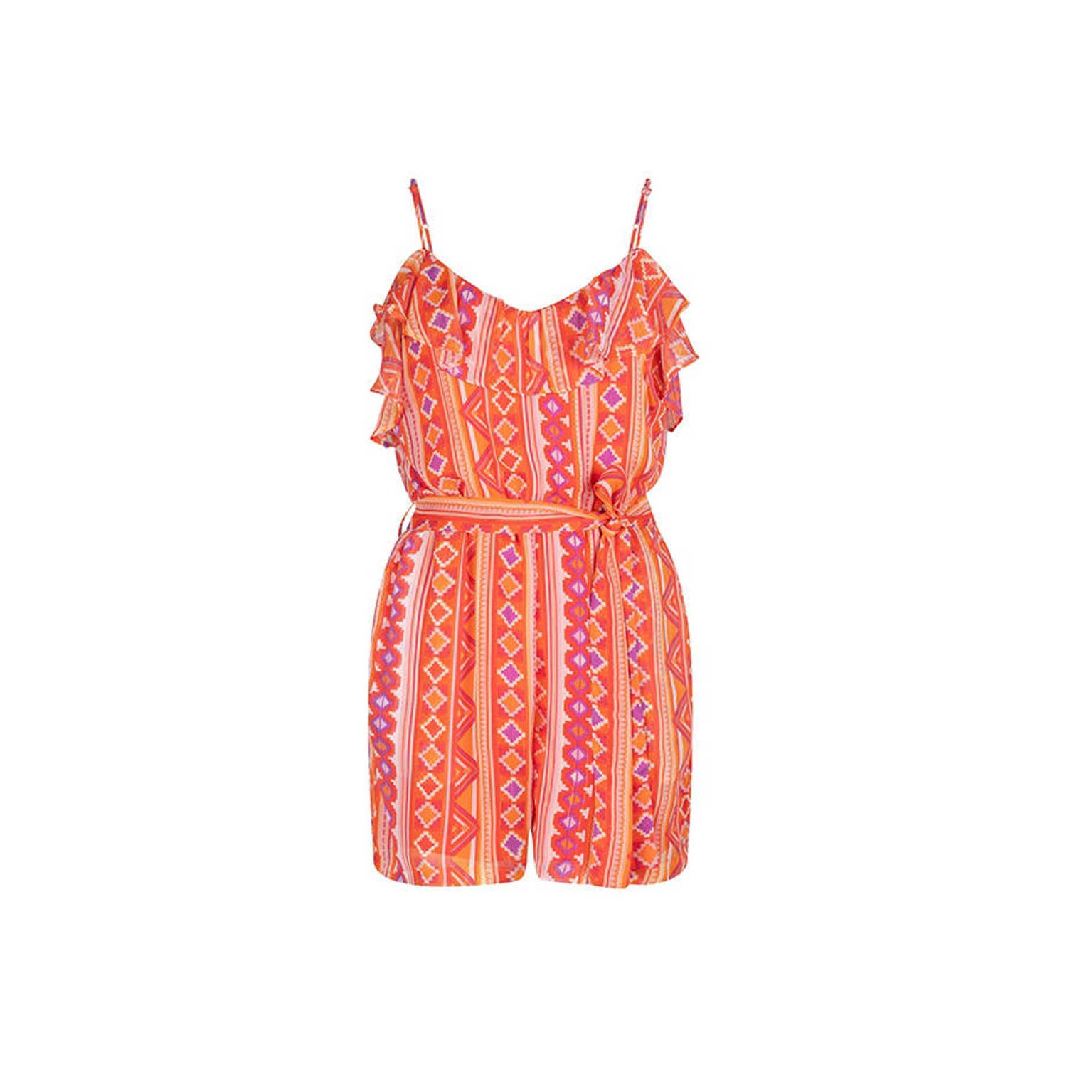 Lofty Manner playsuit June met all over print lichtoranje roze