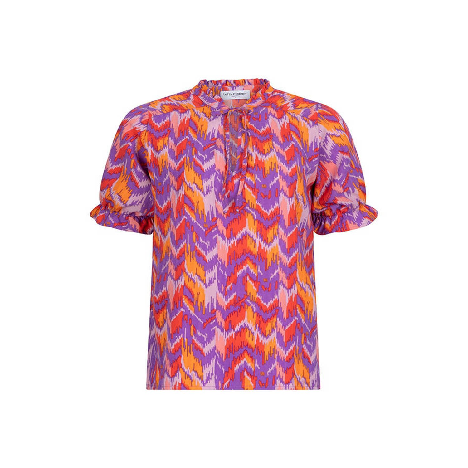 Lofty Manner blousetop met all over print Kaliyah paars rood oranje