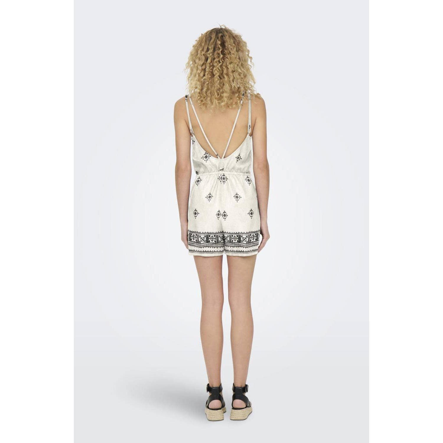 ONLY playsuit ONLCARO met linnen en all over print wit zwart