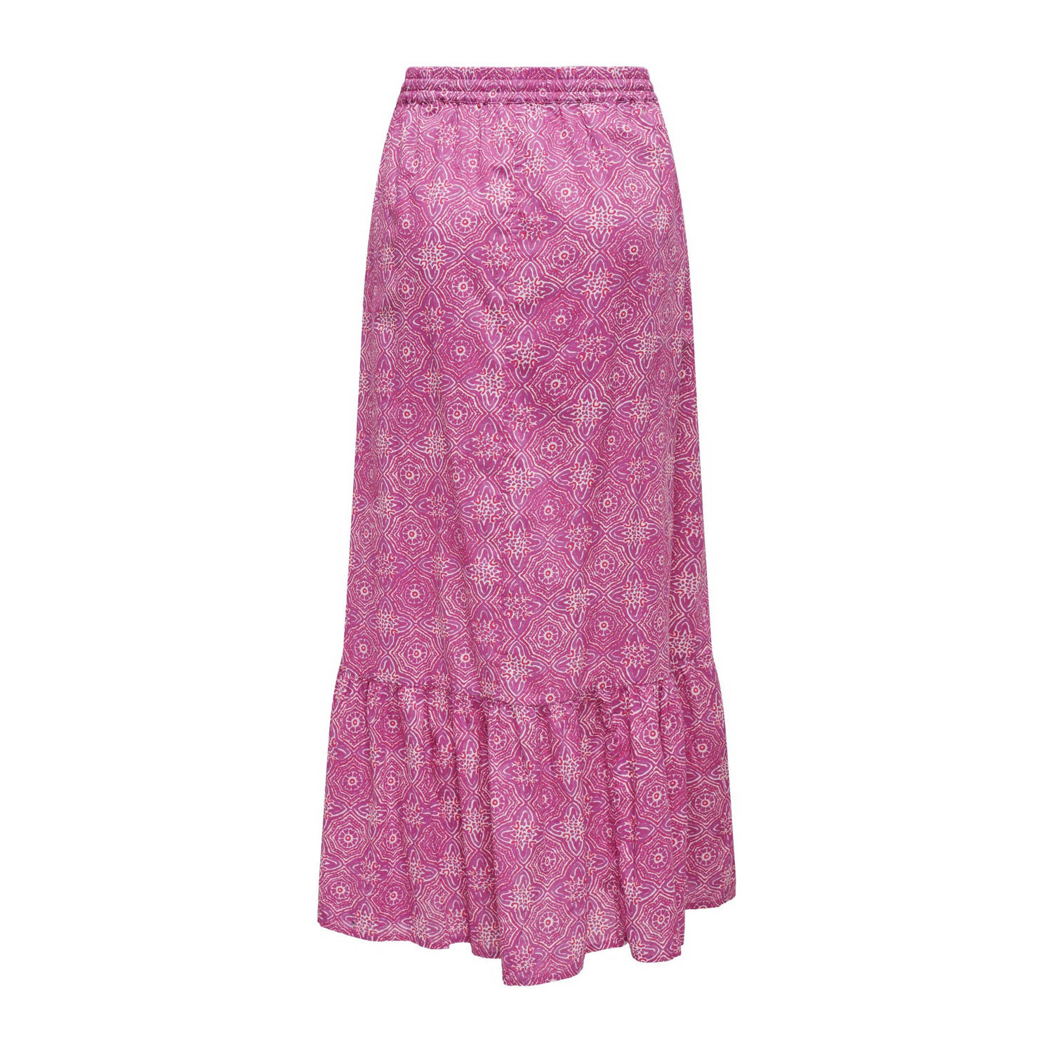 ONLY maxi rok ONLMILEY met all over print en volant roze paars