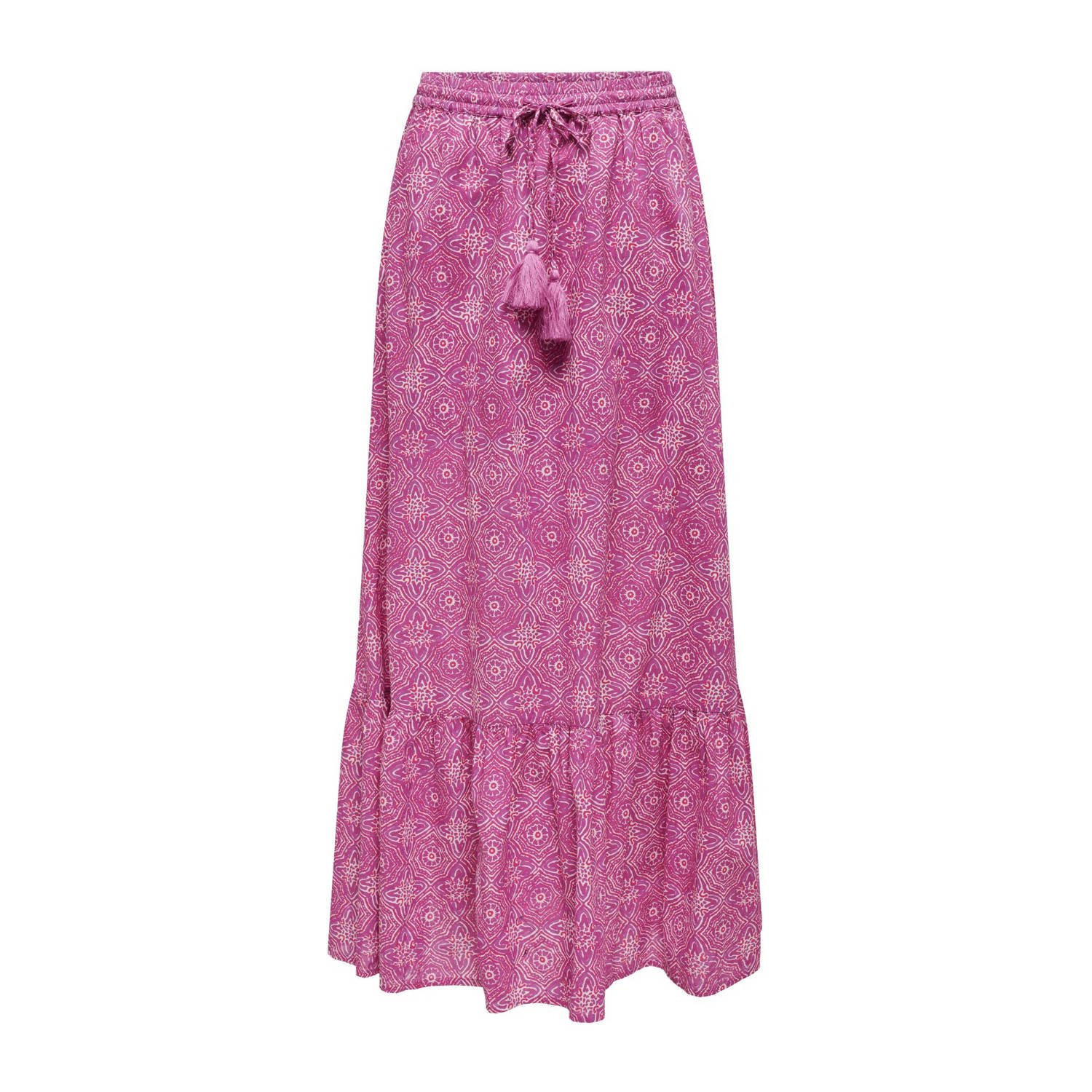 ONLY maxi rok ONLMILEY met all over print en volant roze paars