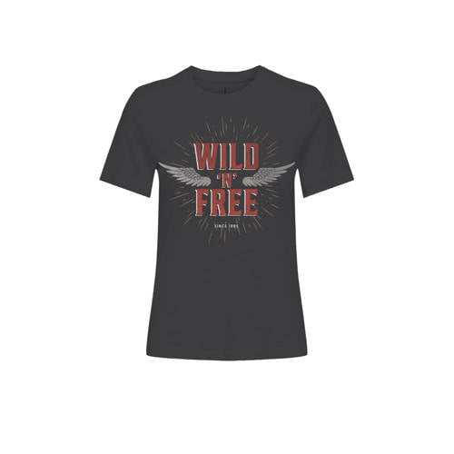 ONLY T-shirt ONLHENNY met printopdruk grijs/ rood/ wit in de sale-Only 1