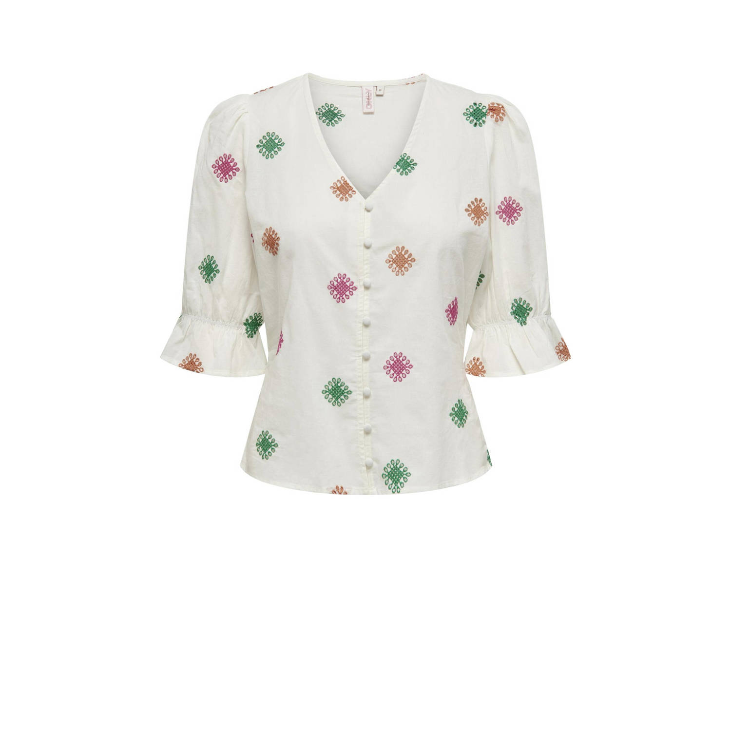 Only Korte Mouw Geborduurde Blouse Multicolor Dames