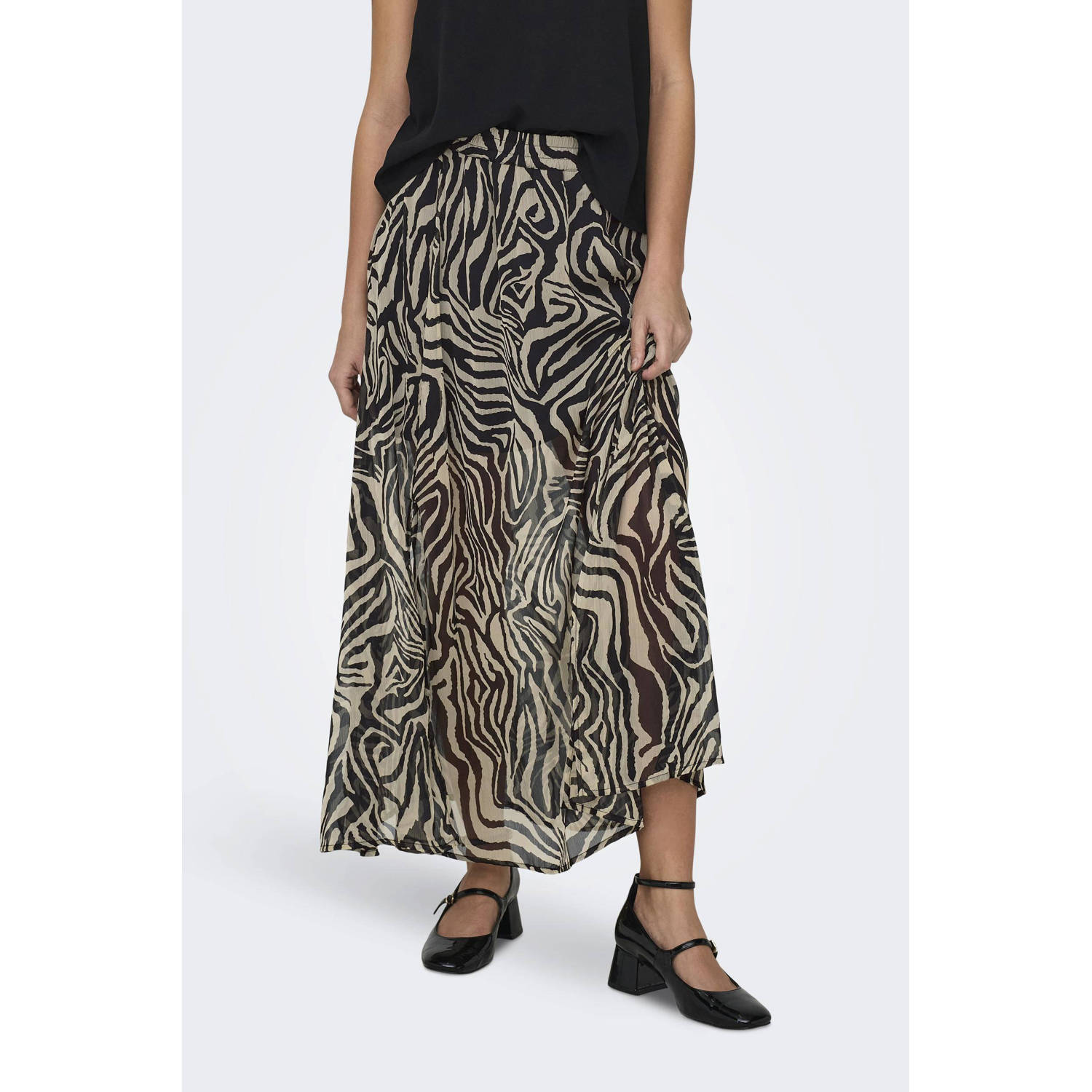 ONLY maxi rok ONLASTA met zebraprint zwart bruin