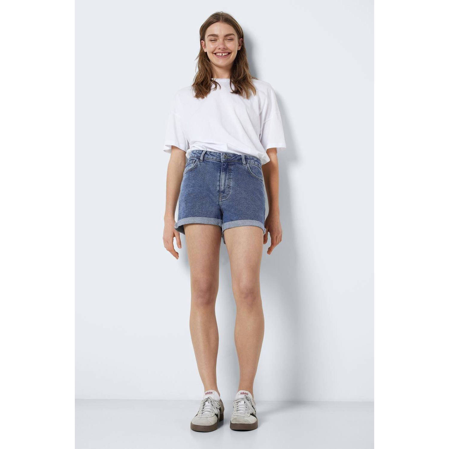 NOISY MAY high waist slim fit denim short NMMONI medium blue