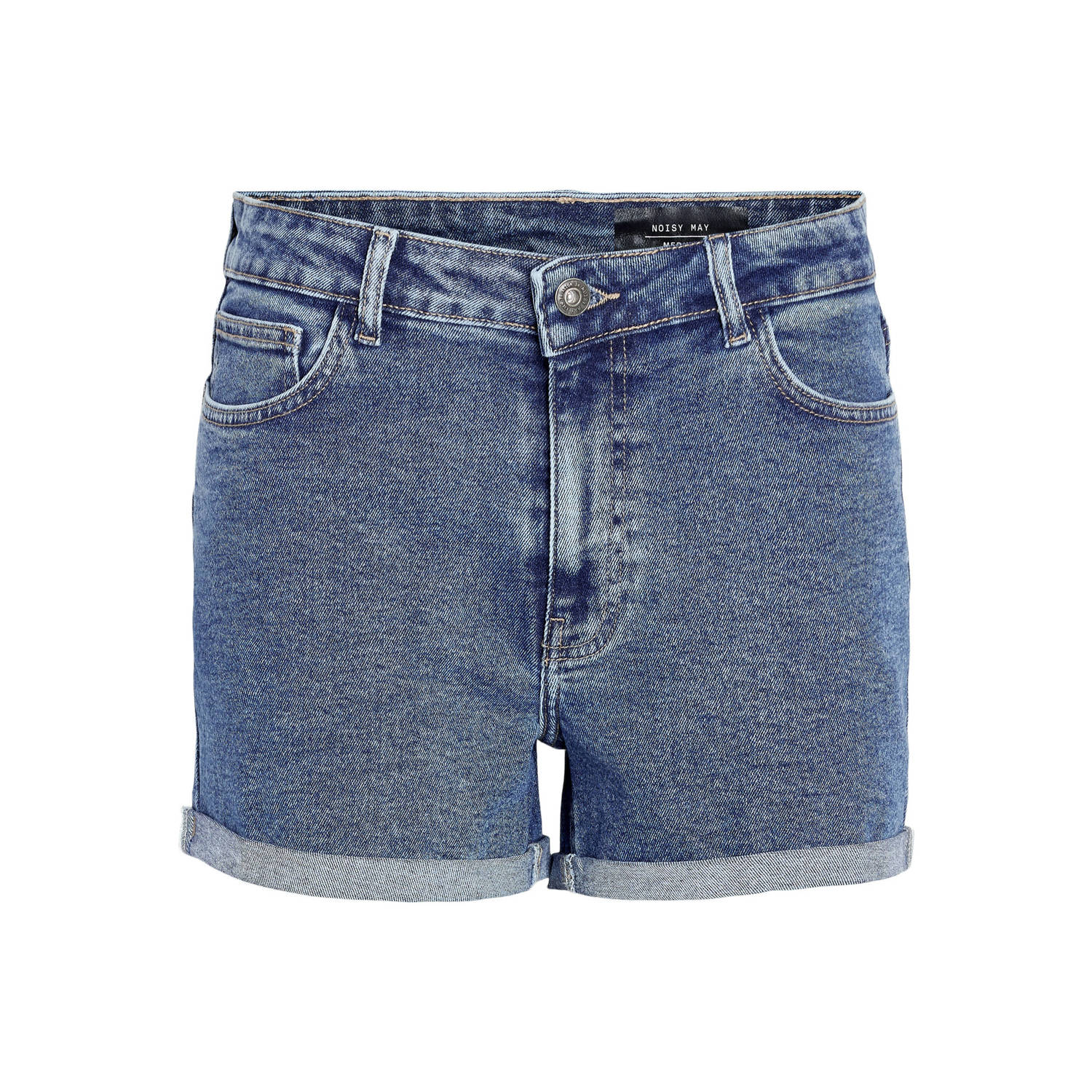 NOISY MAY high waist slim fit denim short NMMONI medium blue