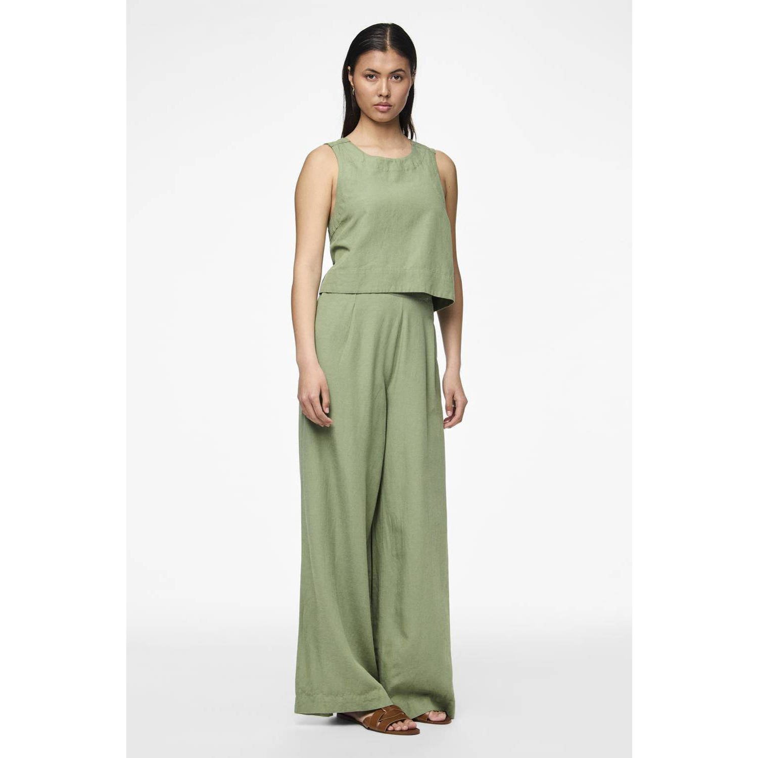 PIECES high waist wide leg pantalon PCMINIDI groen