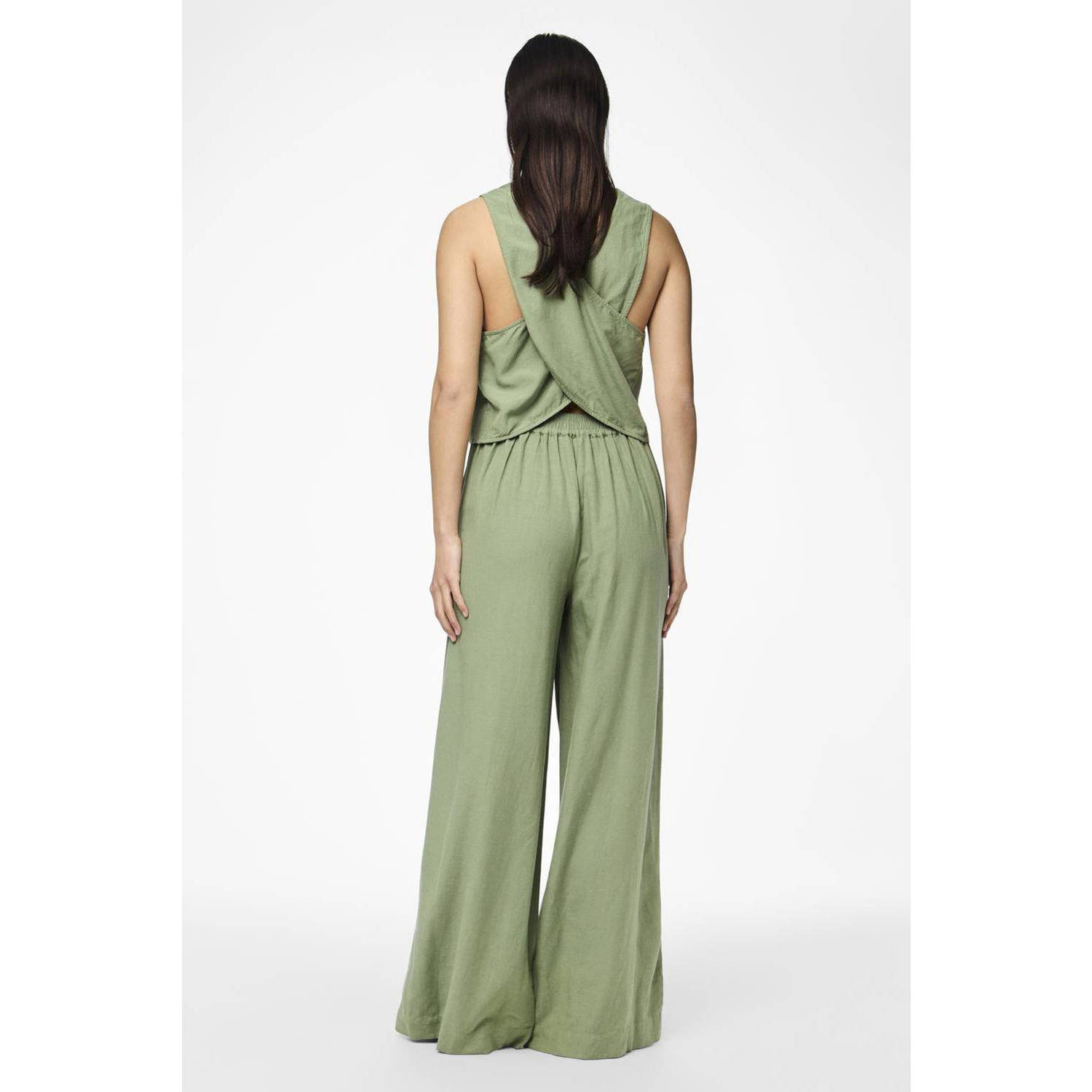 PIECES high waist wide leg pantalon PCMINIDI groen