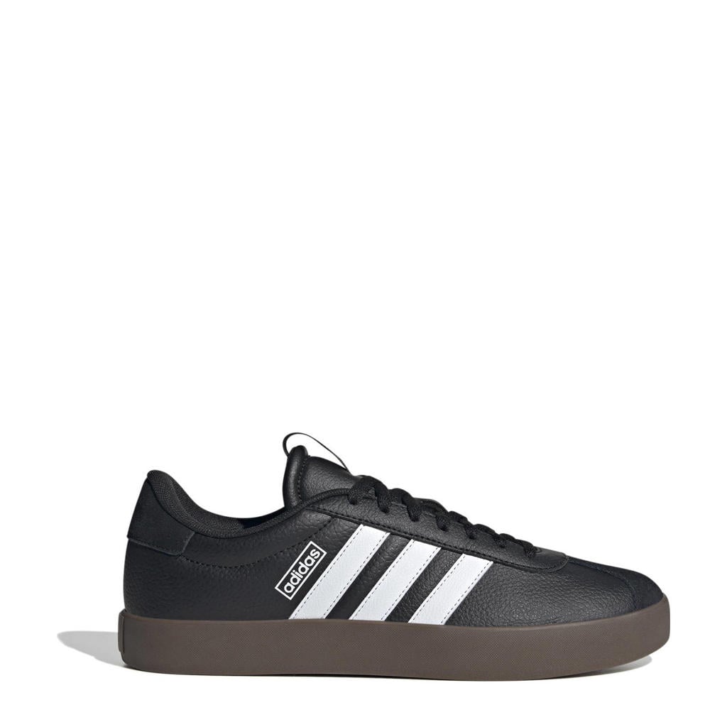 Zwart en witte heren adidas Sportswear VL Court 3.0 sneakers van leer/suède met veters