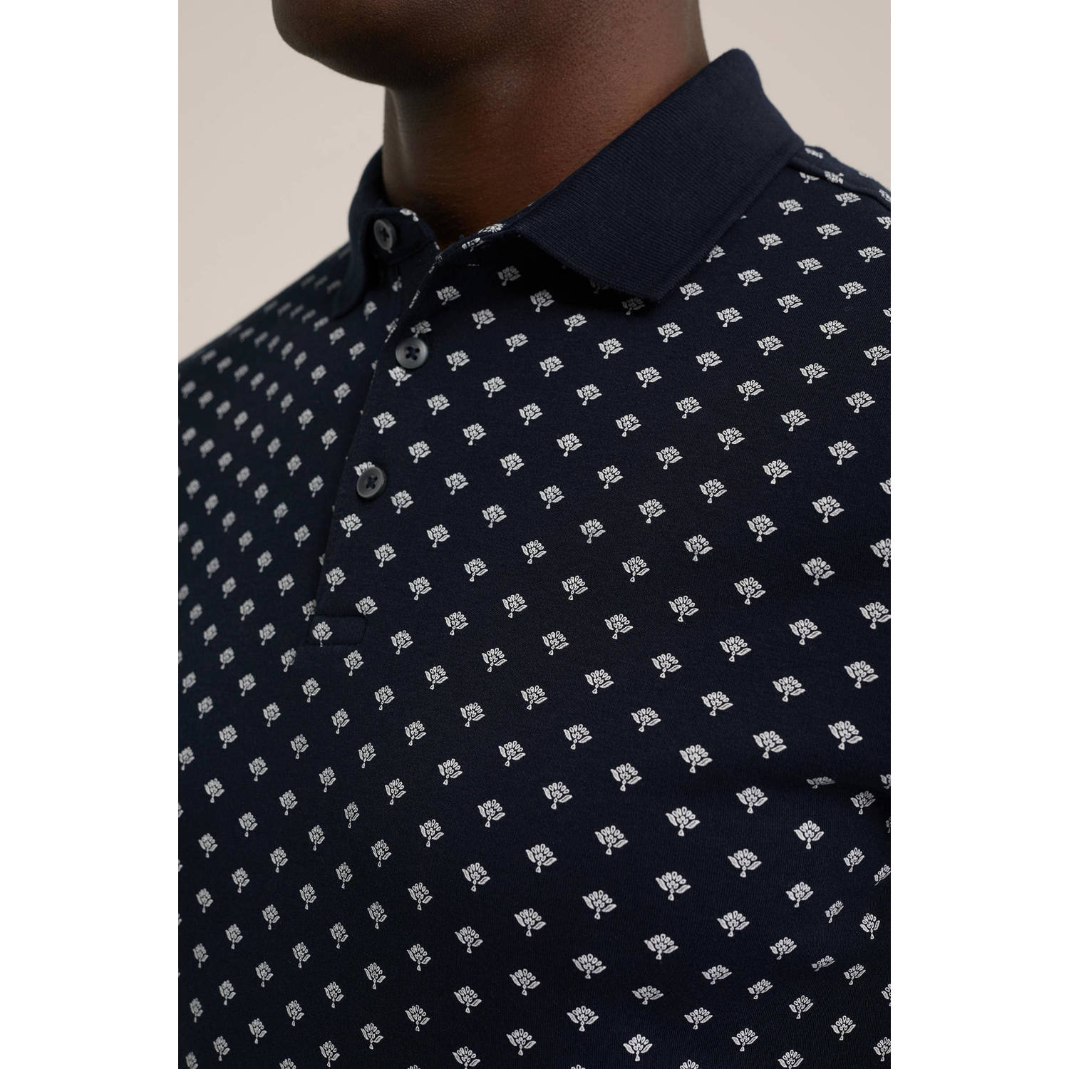 WE Fashion slim fit polo met all over print heavy blue