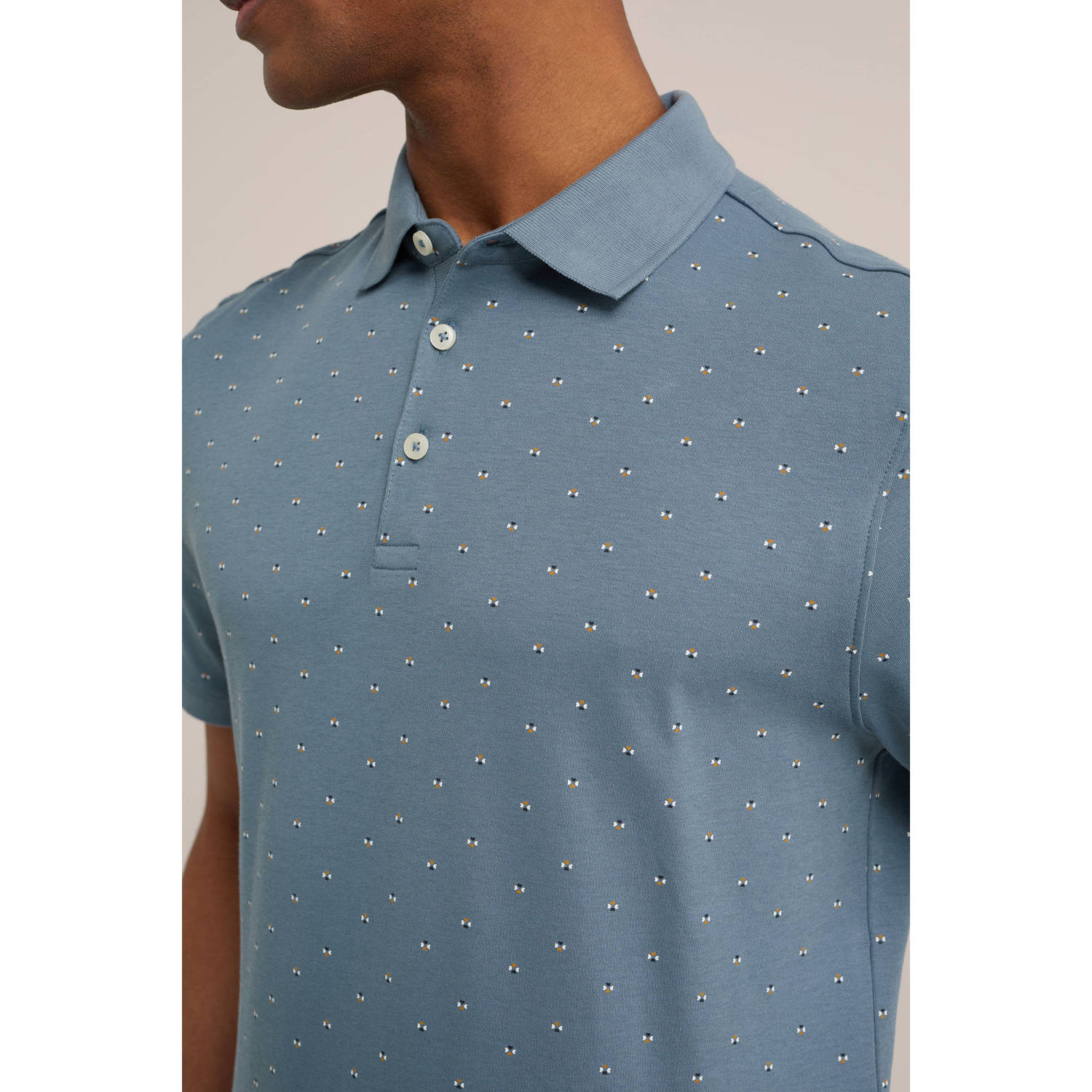 WE Fashion slim fit polo met all over print blue pool
