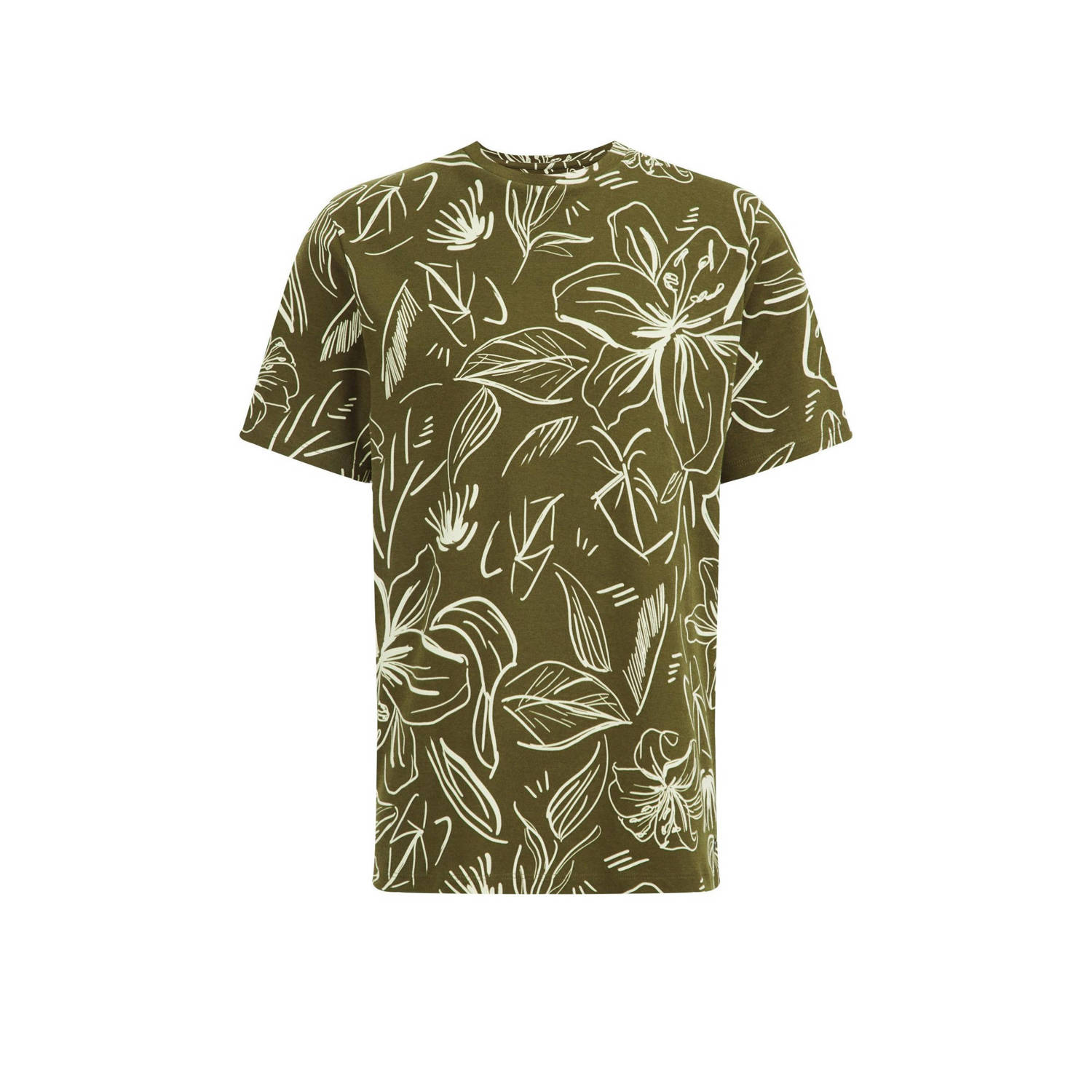 WE Fashion regular fit T-shirt met all over print dark treetop