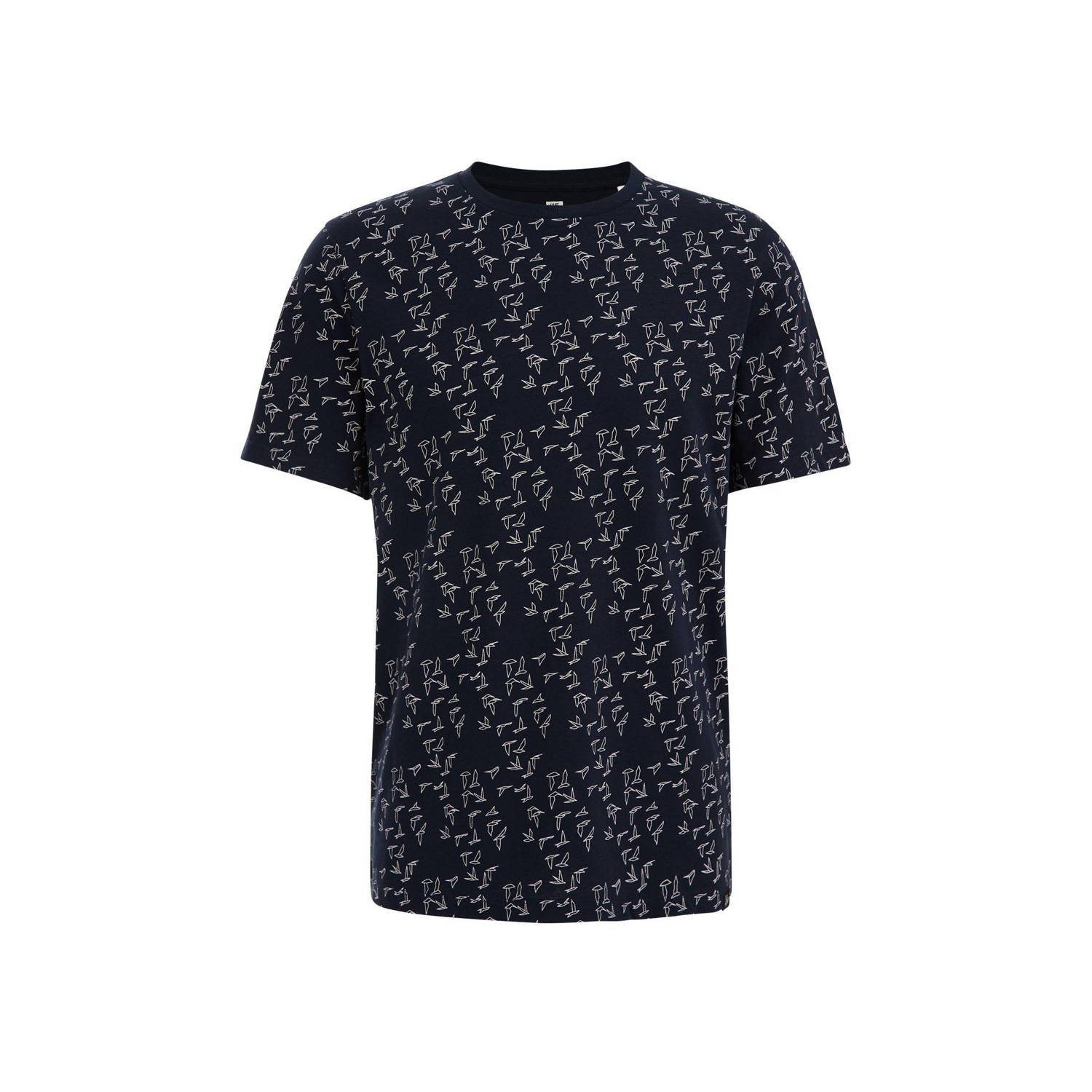 WE Fashion slim fit T-shirt met all over print heavy blue