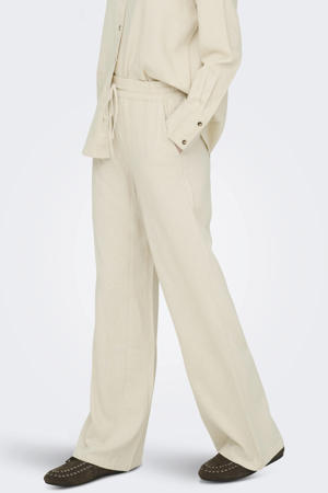 linnen high waist casual broek lichtgrijs