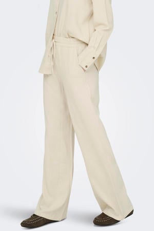 linnen high waist casual broek lichtgrijs