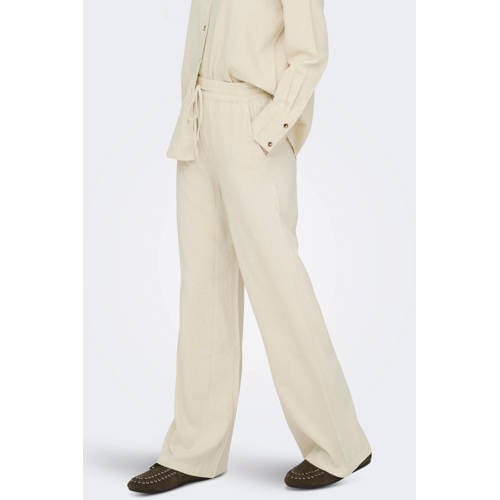 JDY linnen high waist casual broek lichtgrijs afbeelding